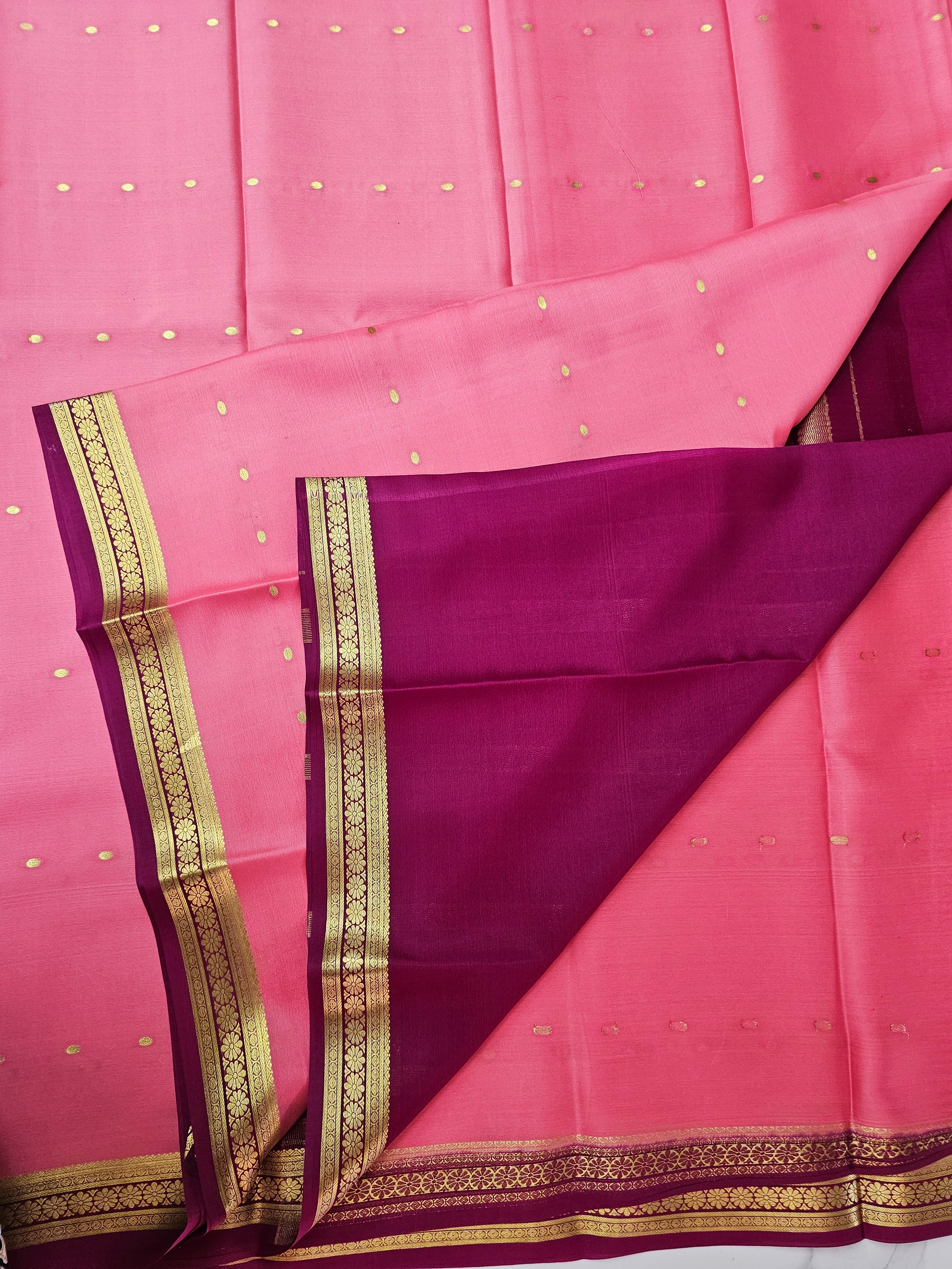 BABY PINK WITH WINE - PURE MYSORE CREPE SILK