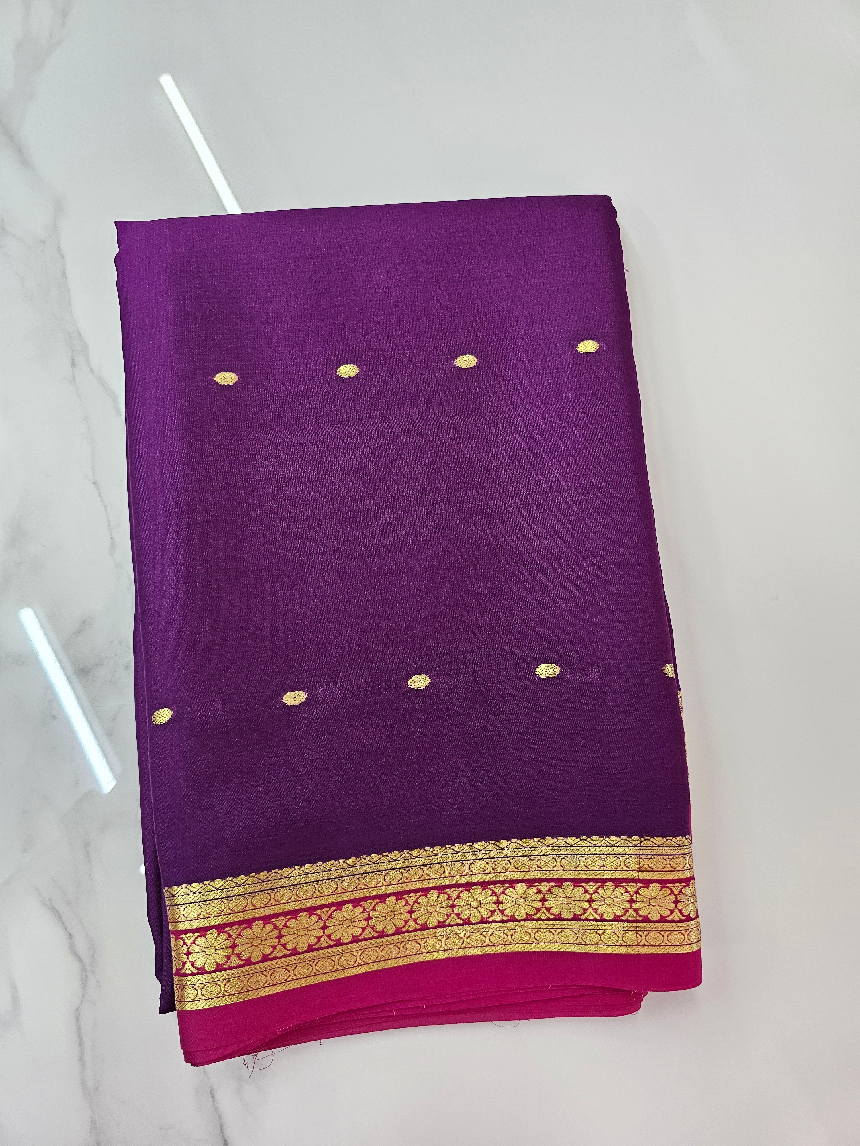 PURPLE WITH PINK - PURE MYSORE CREPE SILK