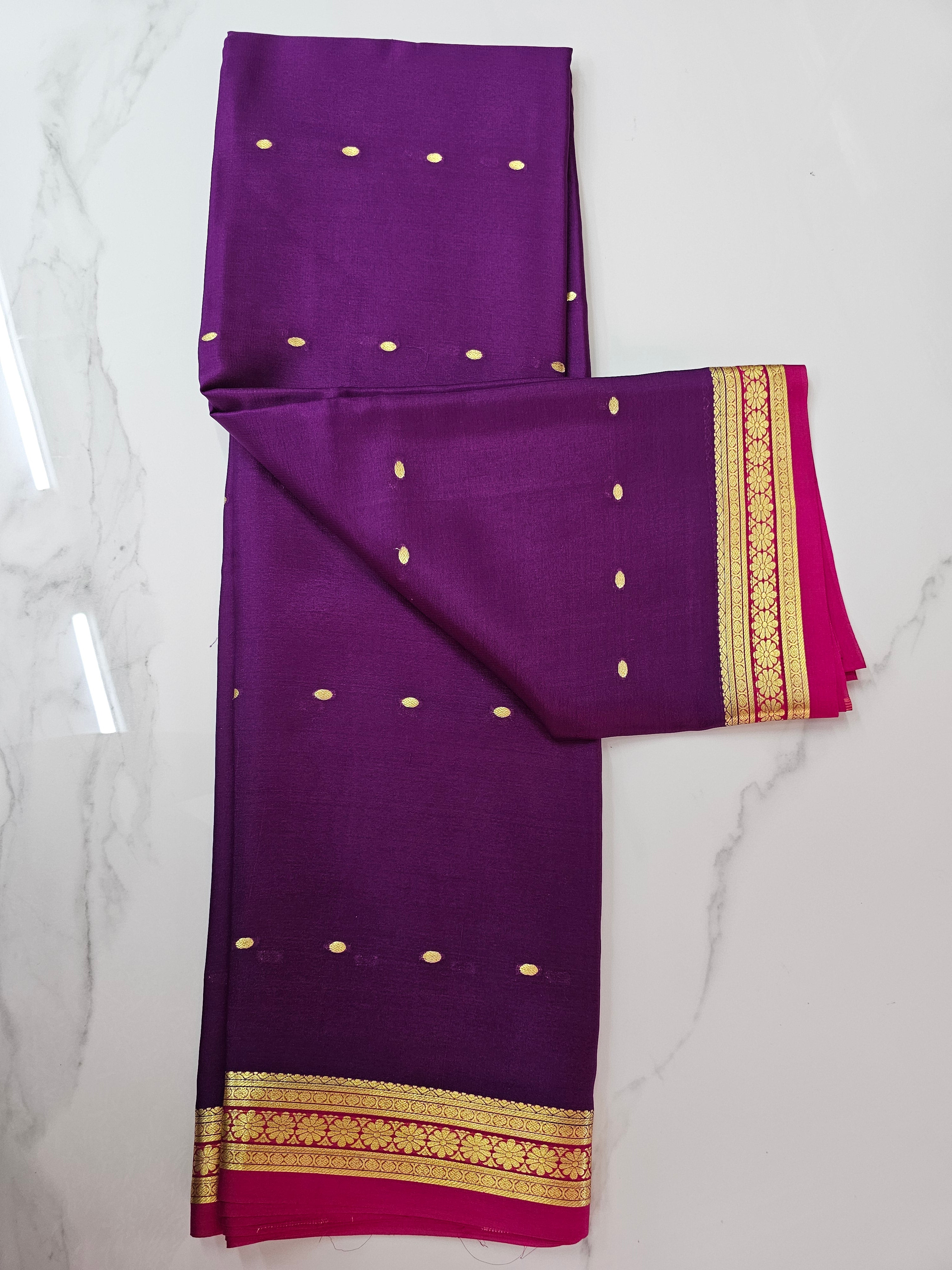 PURPLE WITH PINK - PURE MYSORE CREPE SILK