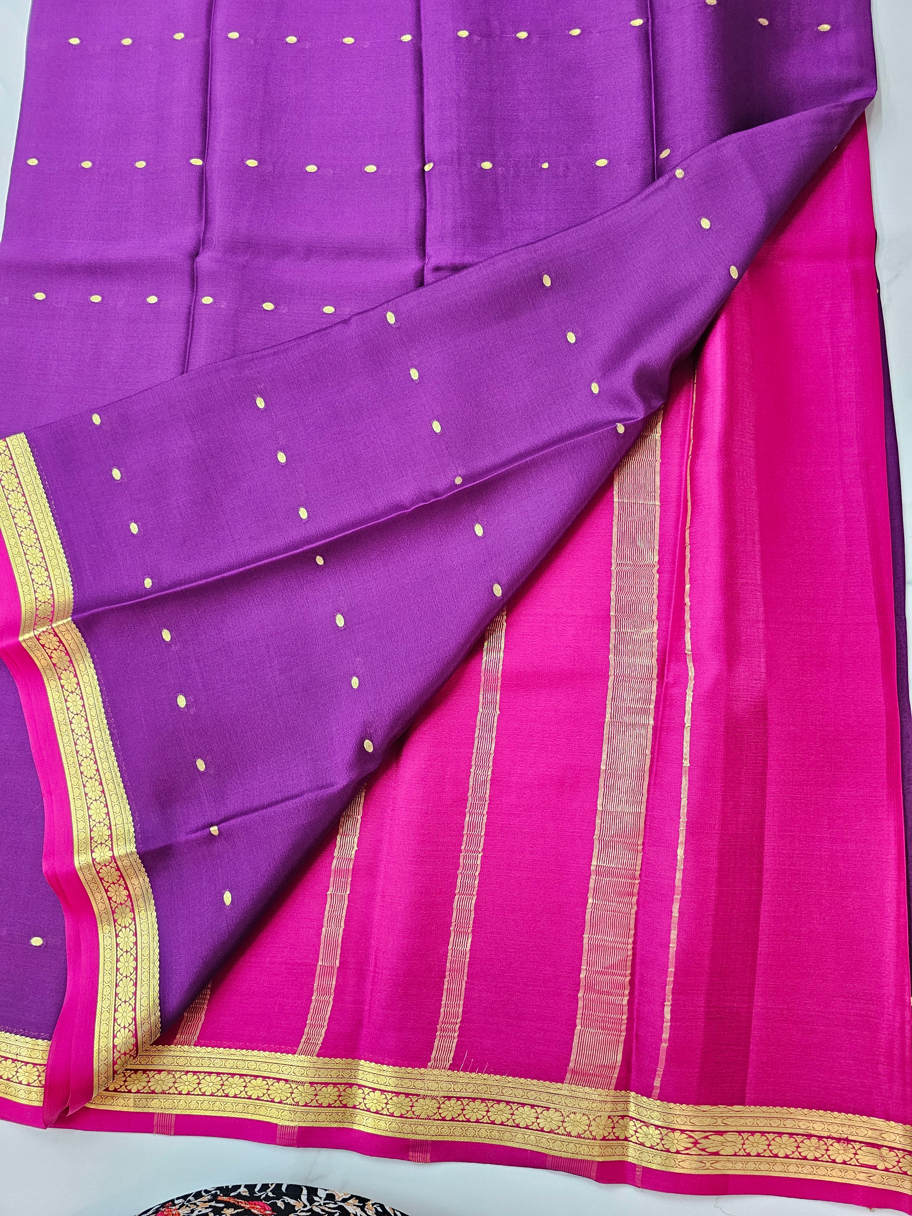 PURPLE WITH PINK - PURE MYSORE CREPE SILK