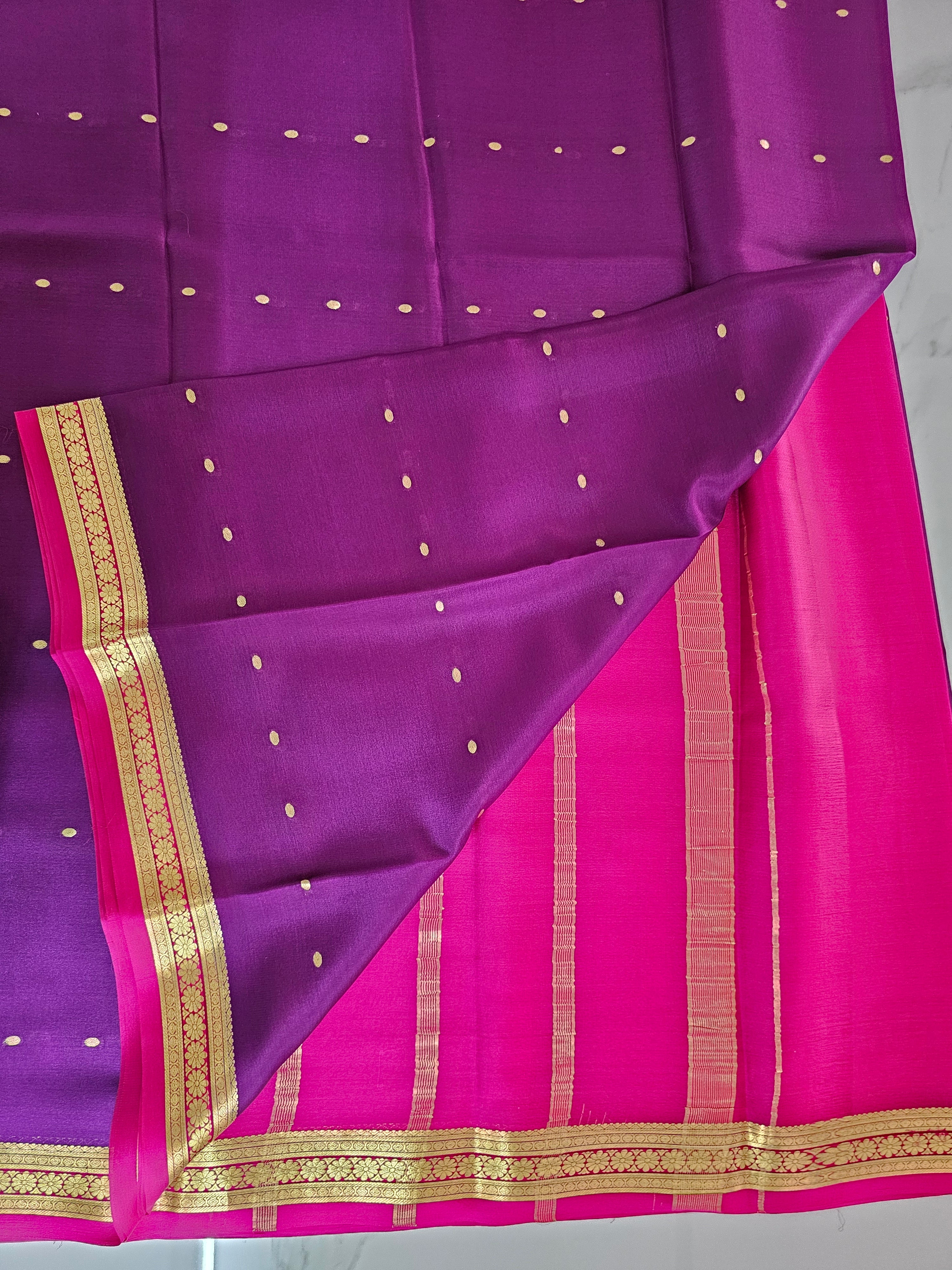 PURPLE WITH PINK - PURE MYSORE CREPE SILK