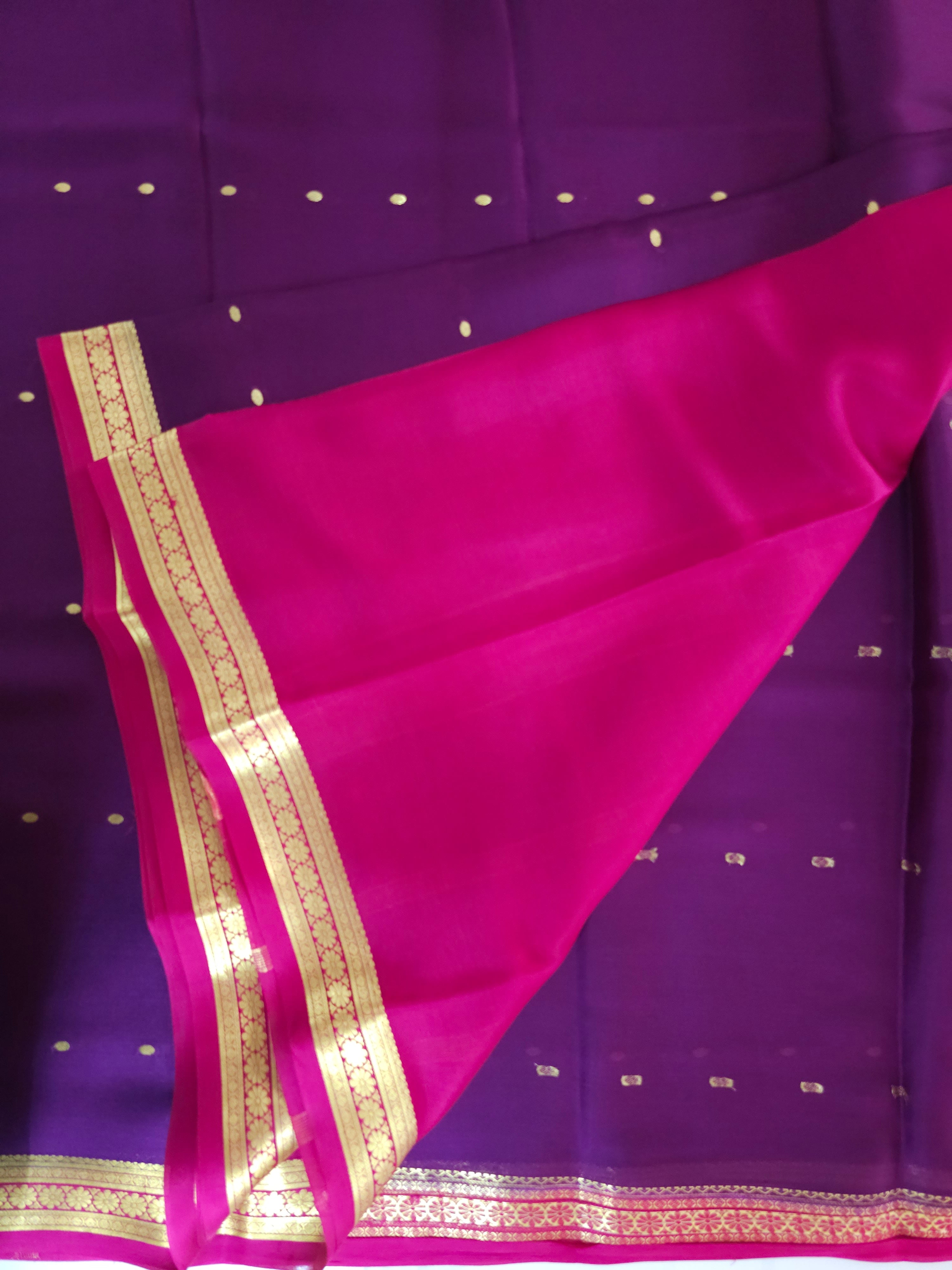 PURPLE WITH PINK - PURE MYSORE CREPE SILK
