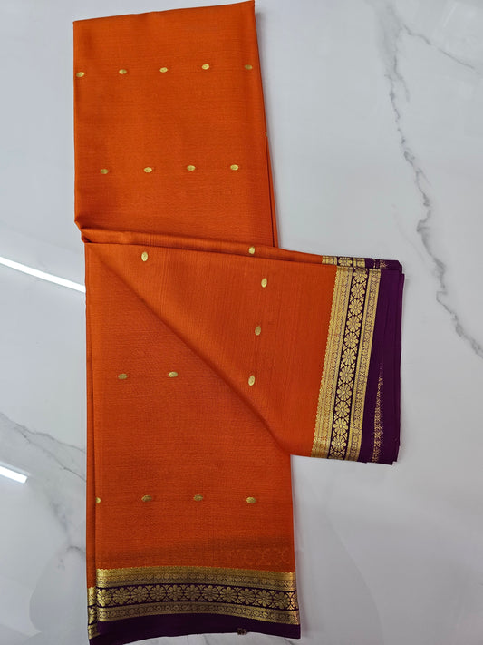 ORANGE WITH PURPLE - PURE MYSORE CREPE SILK