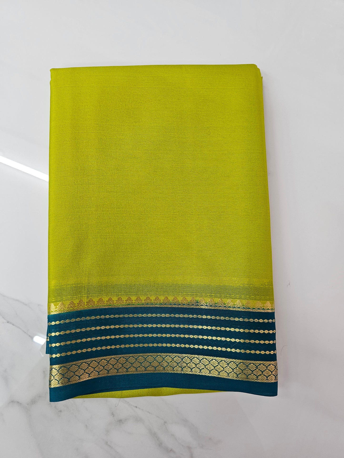 GREEN WITH BLUE - PURE MYSORE CREPE SILK