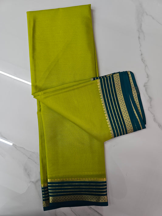 GREEN WITH BLUE - PURE MYSORE CREPE SILK