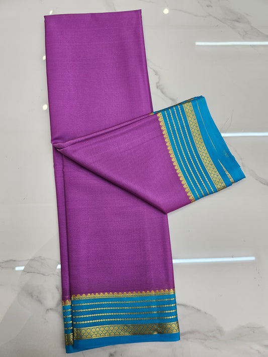 LIGHT PINKISH PURPLE WITH BLUE - PURE MYSORE CREPE SILK