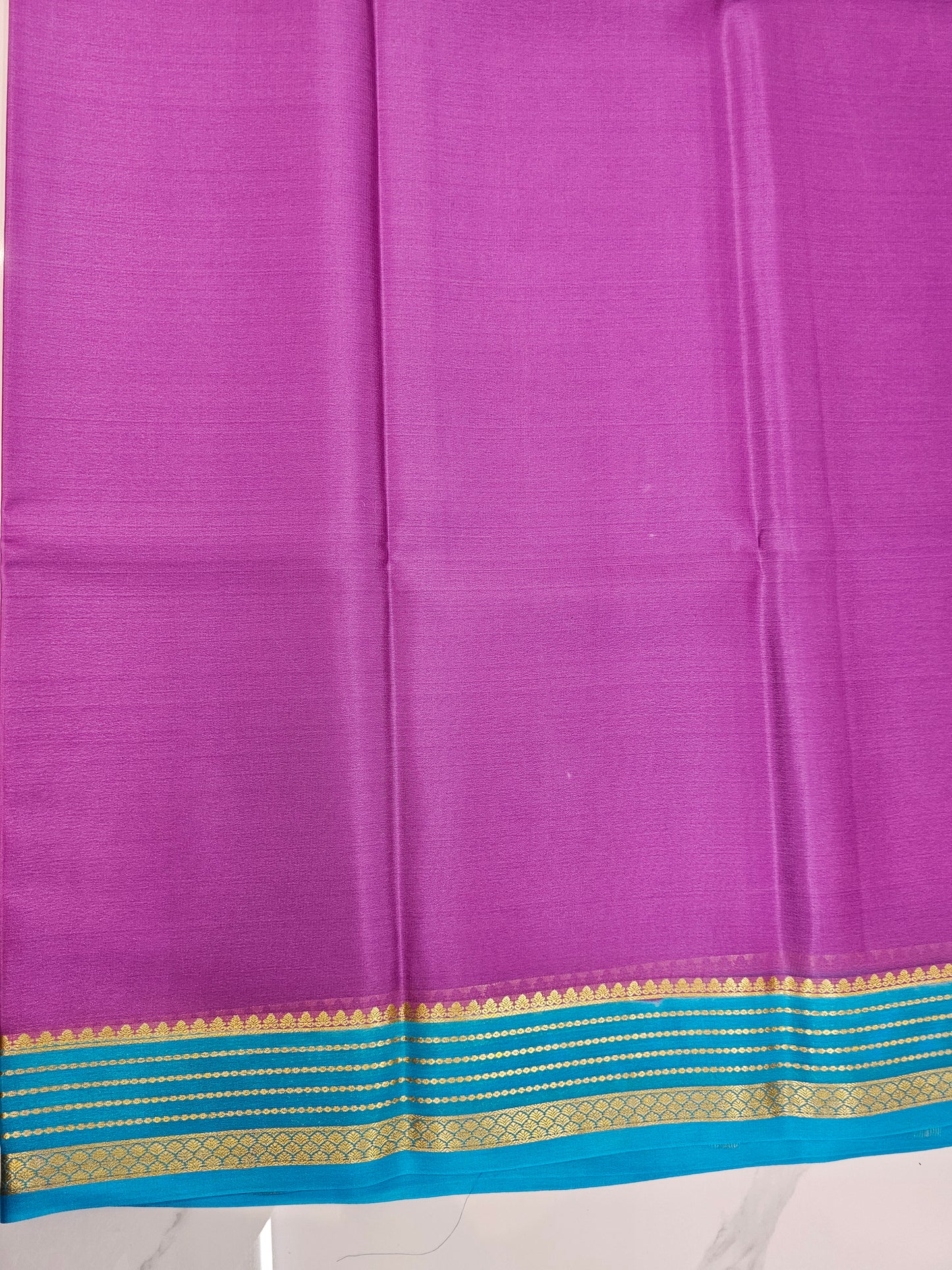 LIGHT PINKISH PURPLE WITH BLUE - PURE MYSORE CREPE SILK