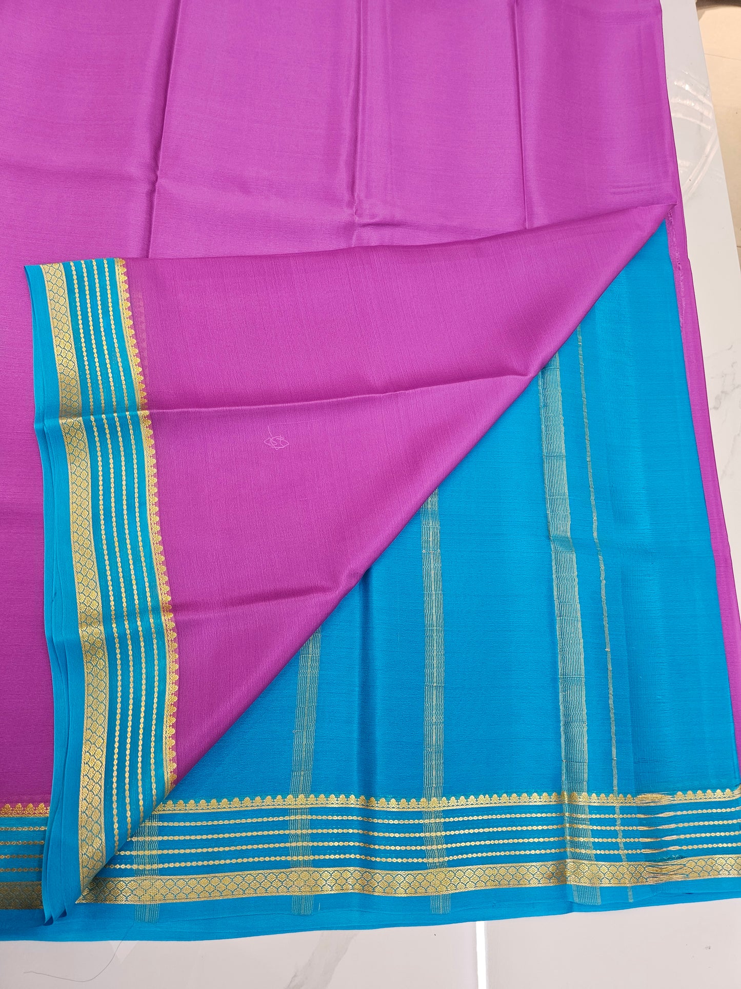 LIGHT PINKISH PURPLE WITH BLUE - PURE MYSORE CREPE SILK