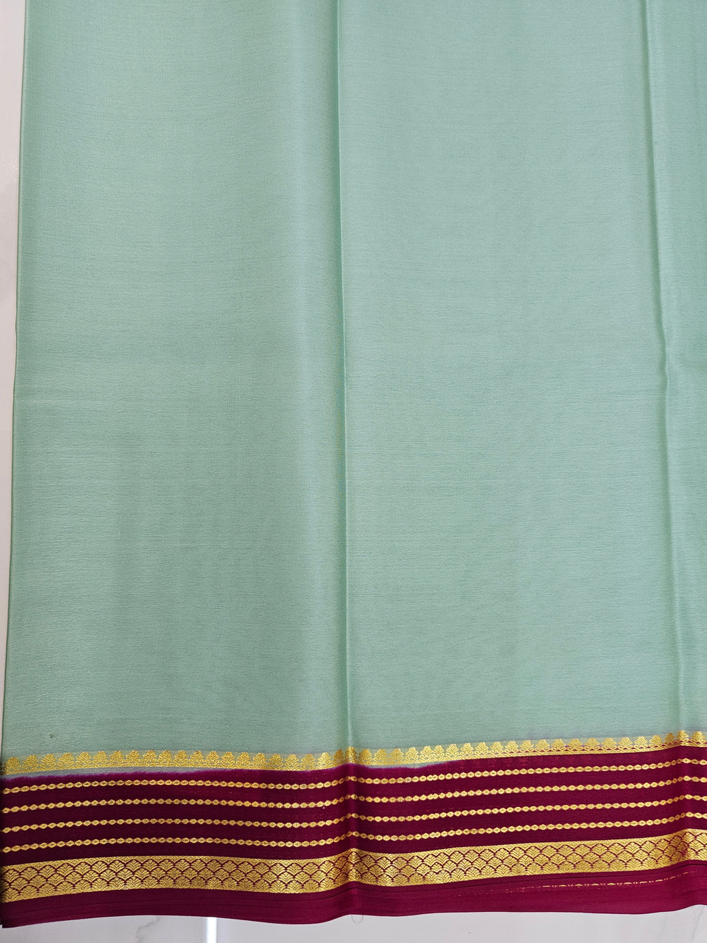 AQUA GREEN WITH PINK - PURE MYSORE CREPE SILK