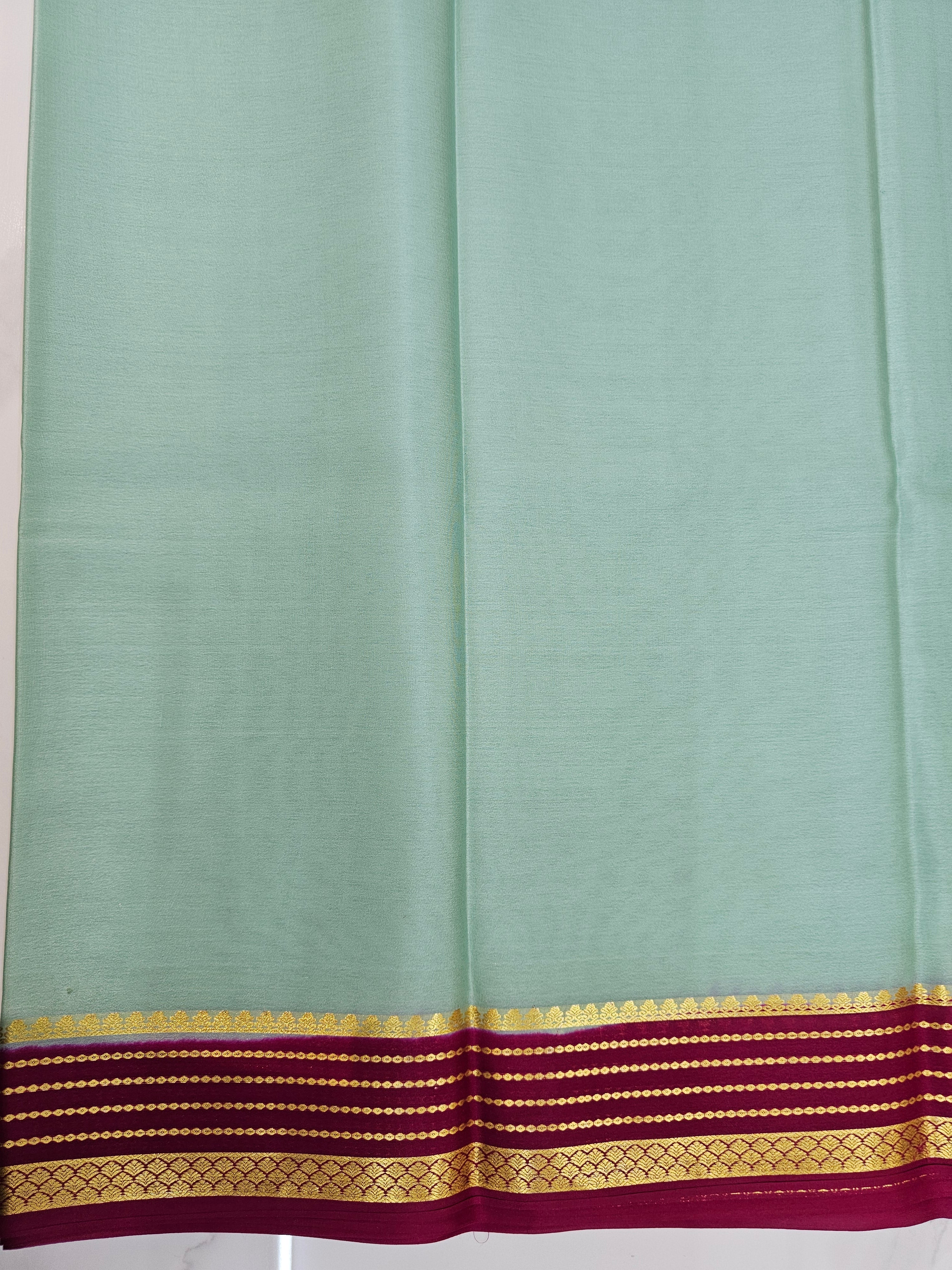 AQUA GREEN WITH PINK - PURE MYSORE CREPE SILK