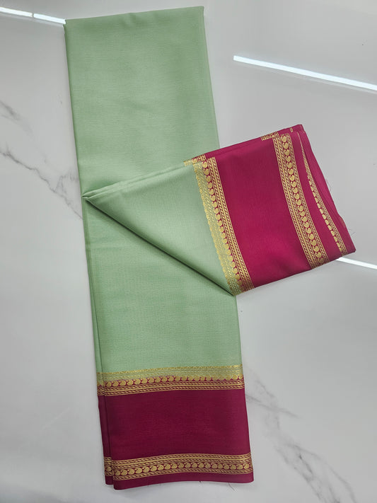 GREEN WITH PINK - PURE MYSORE CREPE SILK