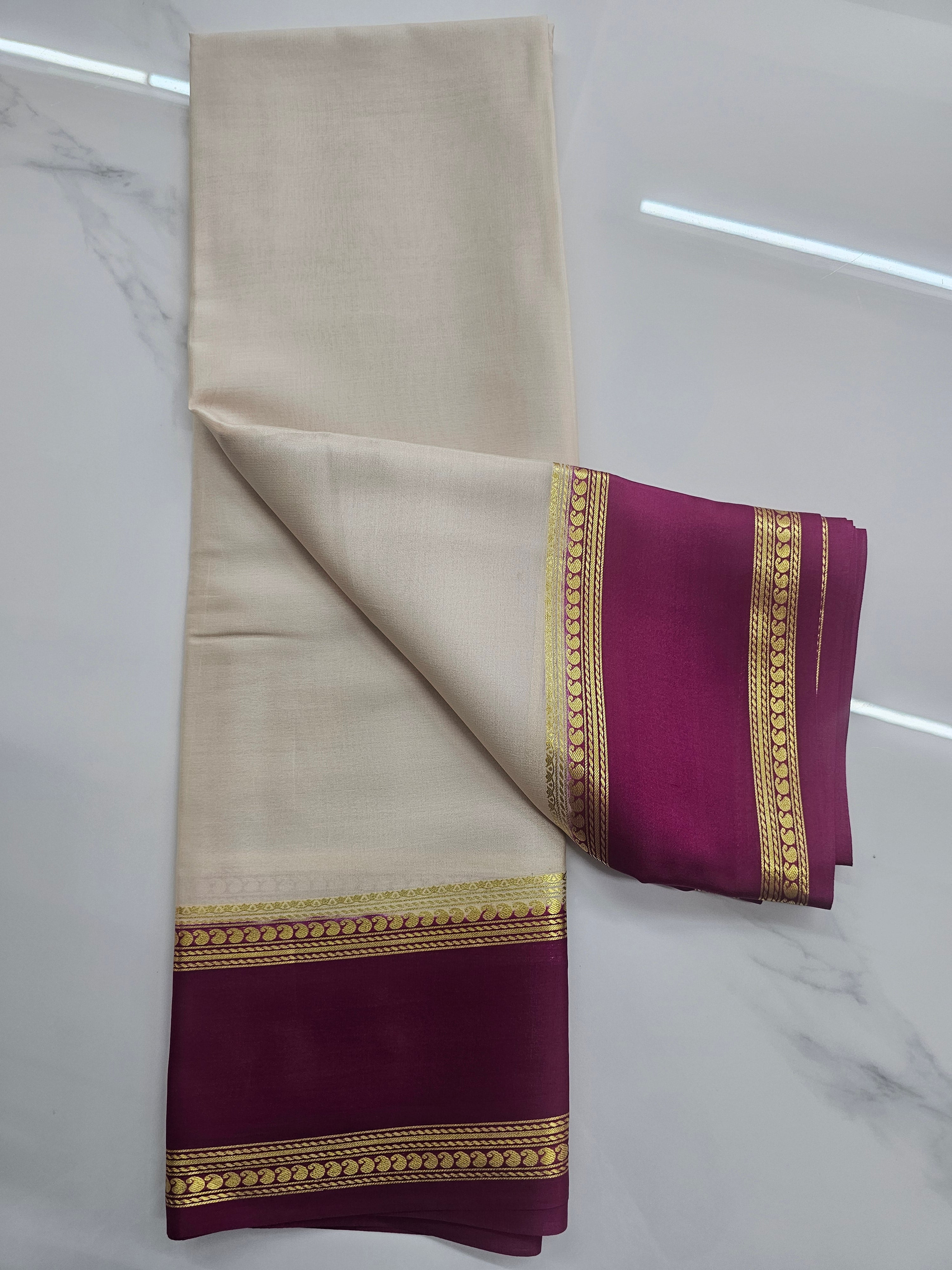 OFF WHITE WITH WINE - PURE MYSORE CREPE SILK