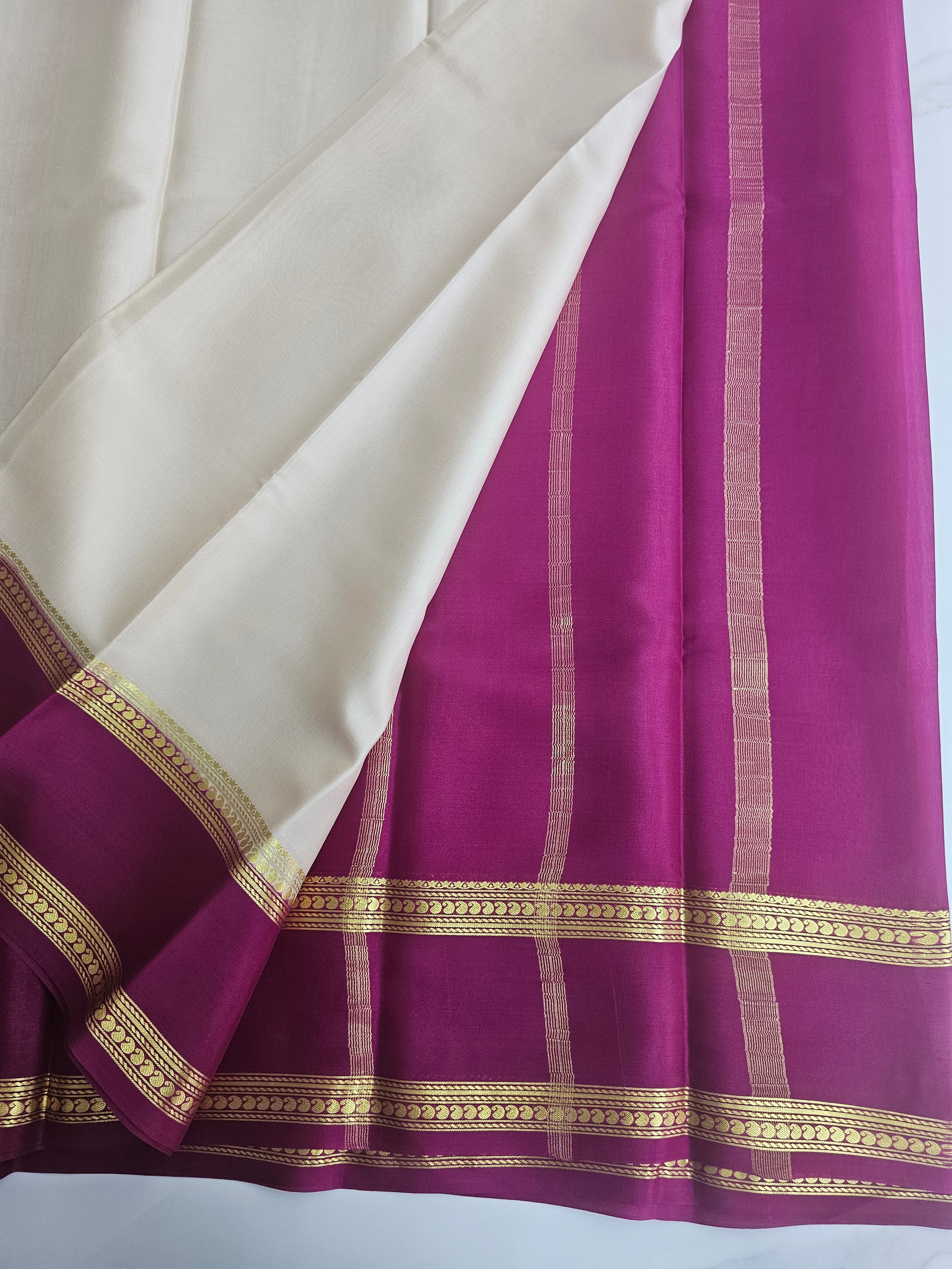 OFF WHITE WITH WINE - PURE MYSORE CREPE SILK