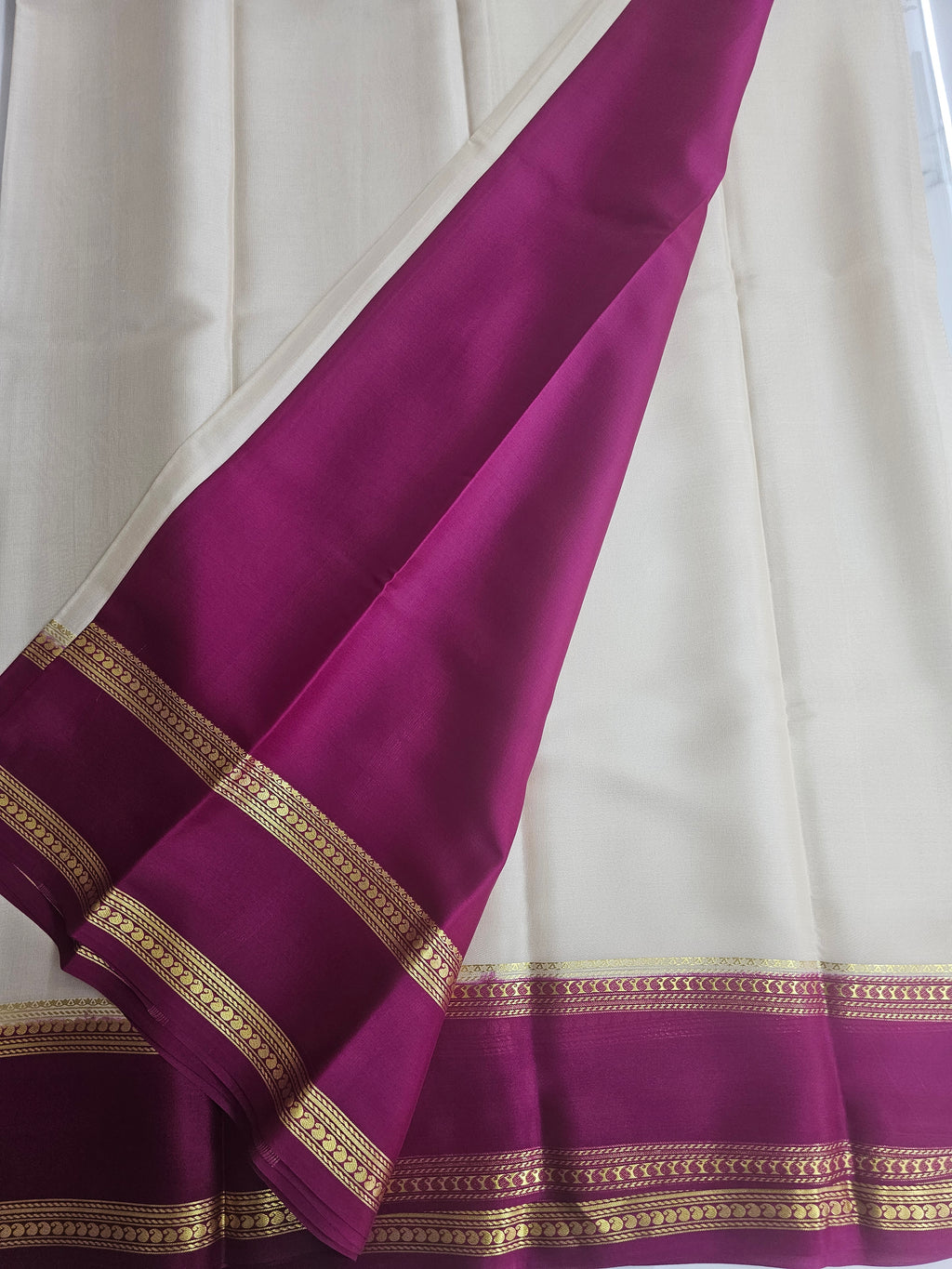 OFF WHITE WITH WINE - PURE MYSORE CREPE SILK