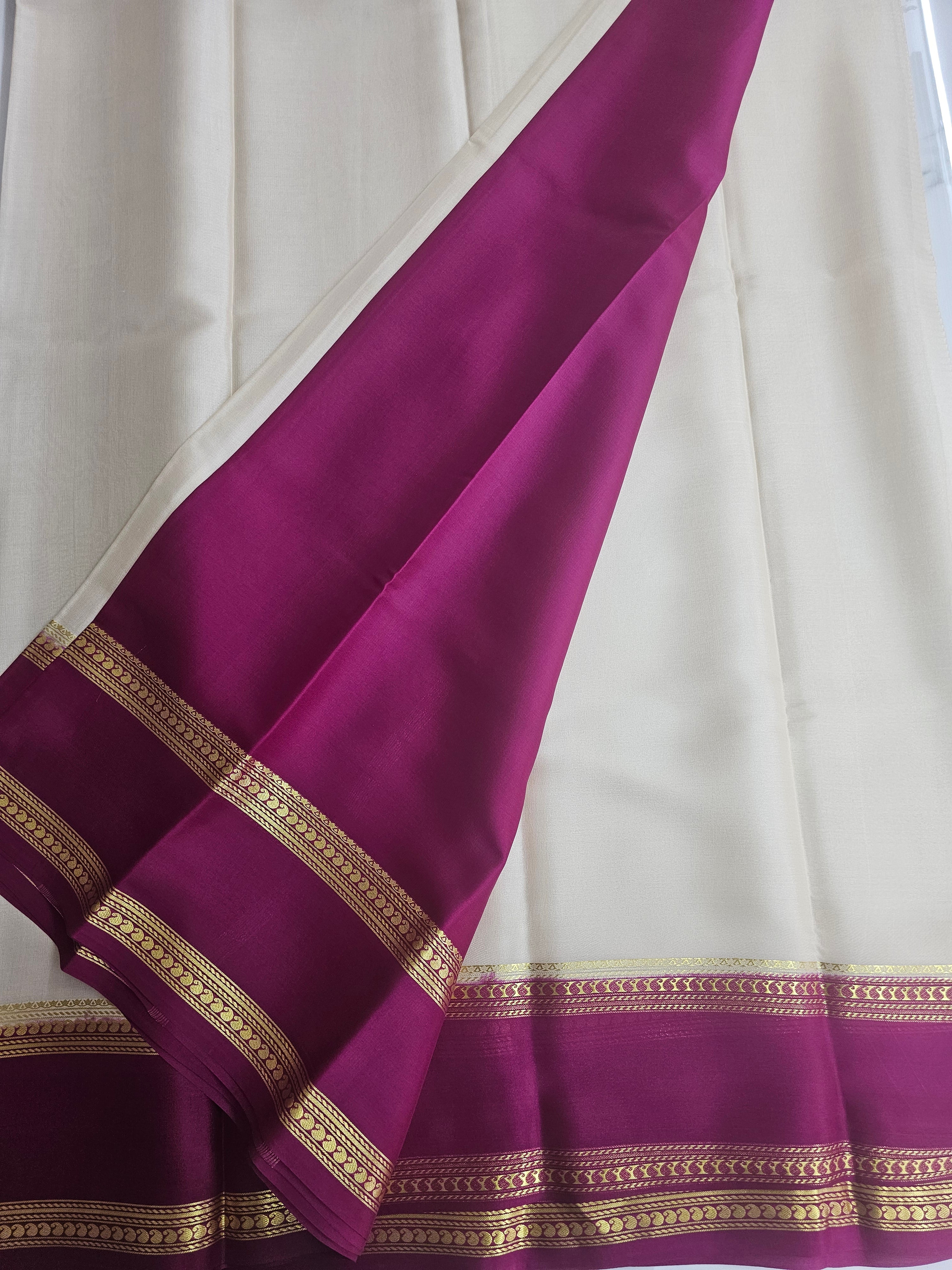 OFF WHITE WITH WINE - PURE MYSORE CREPE SILK