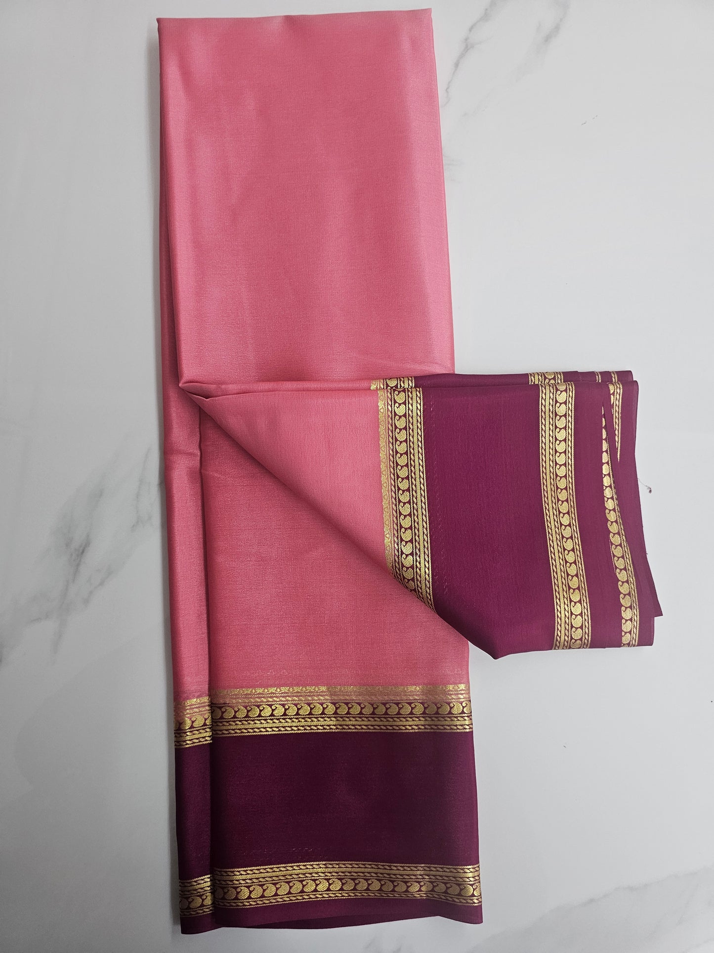 BABY PINK WITH WINE - PURE MYSORE CREPE SILK