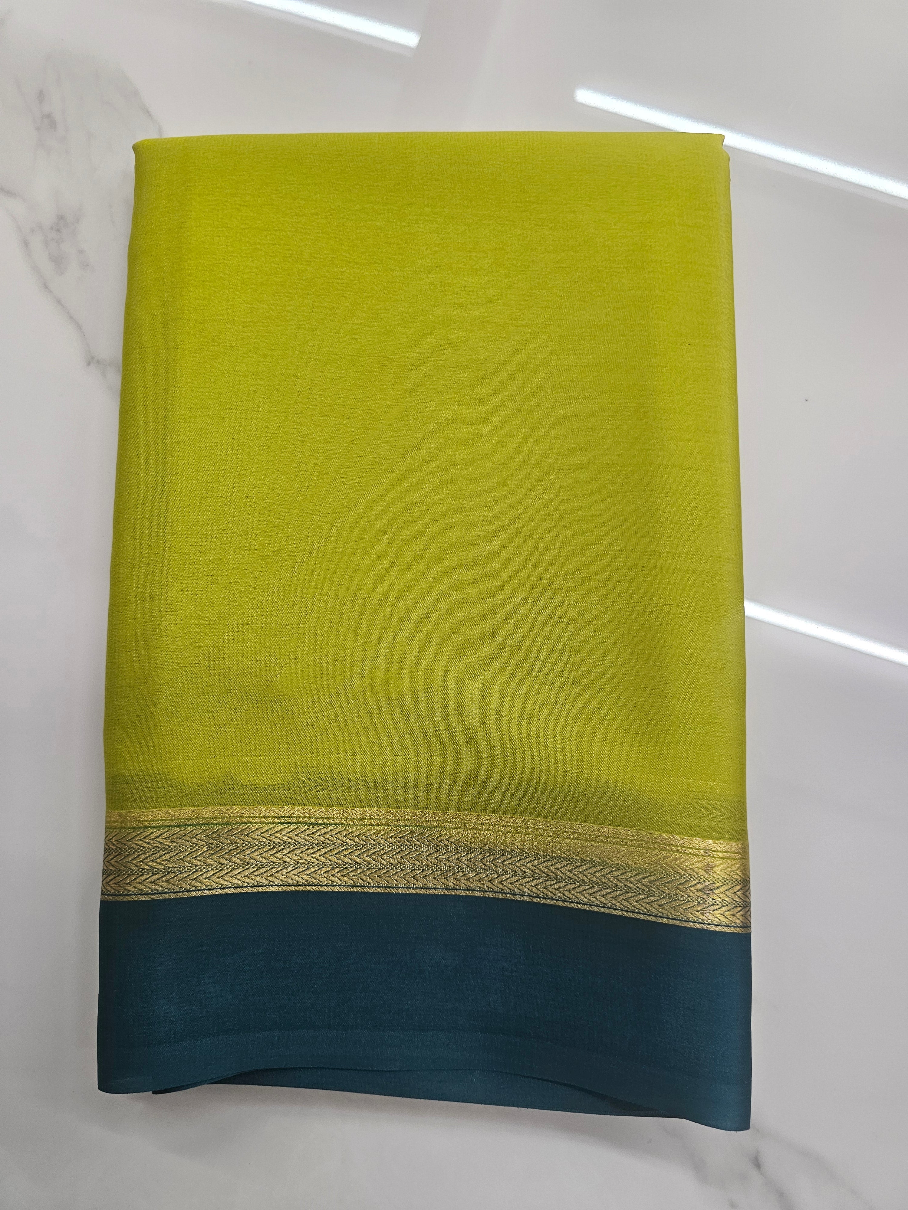 GREEN WITH BLUE - PURE MYSORE CREPE SILK