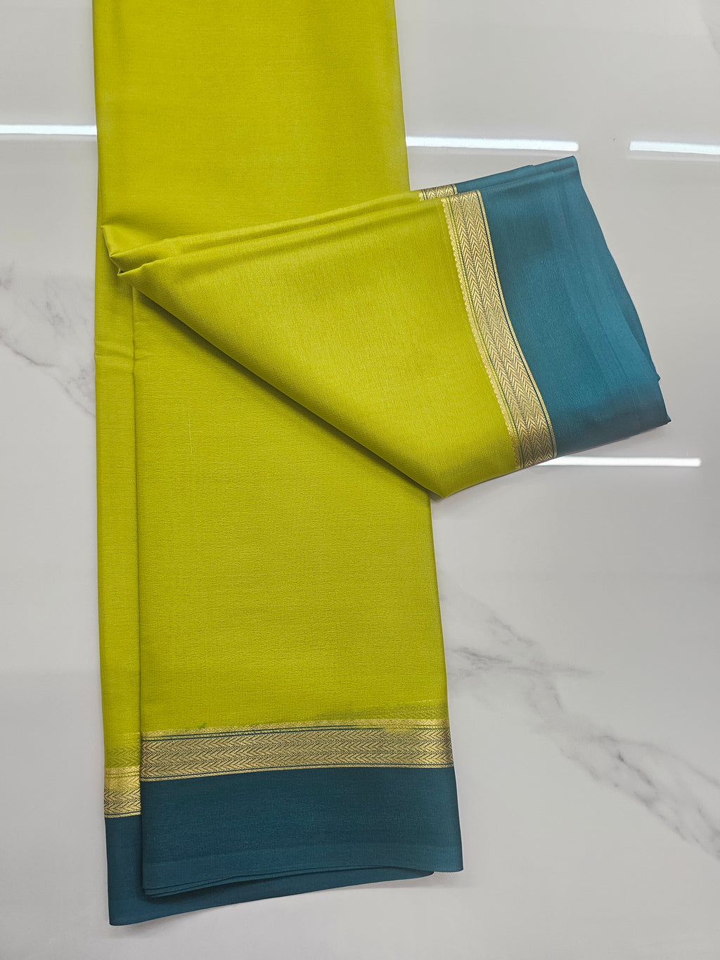 GREEN WITH BLUE - PURE MYSORE CREPE SILK