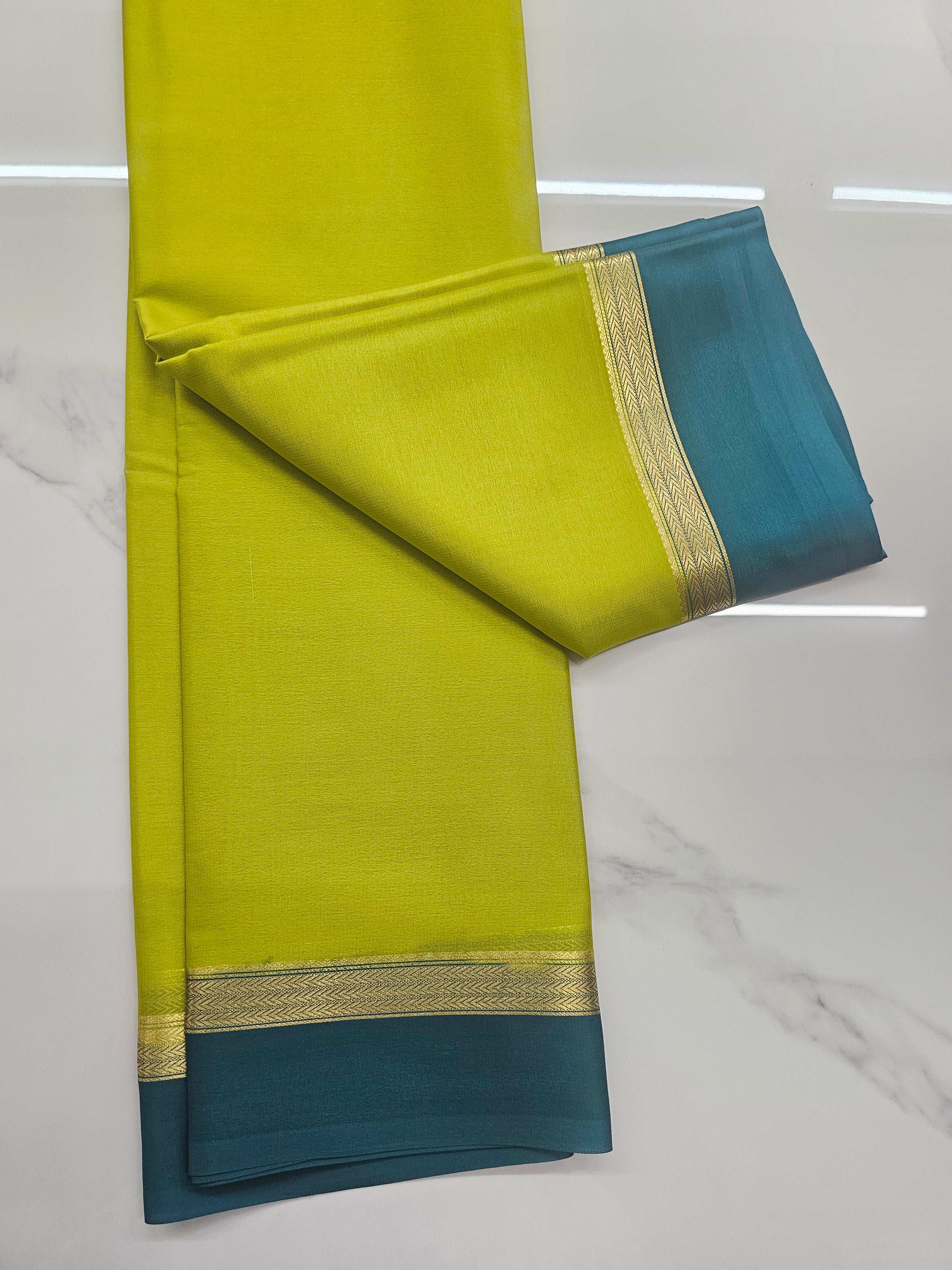 GREEN WITH BLUE - PURE MYSORE CREPE SILK