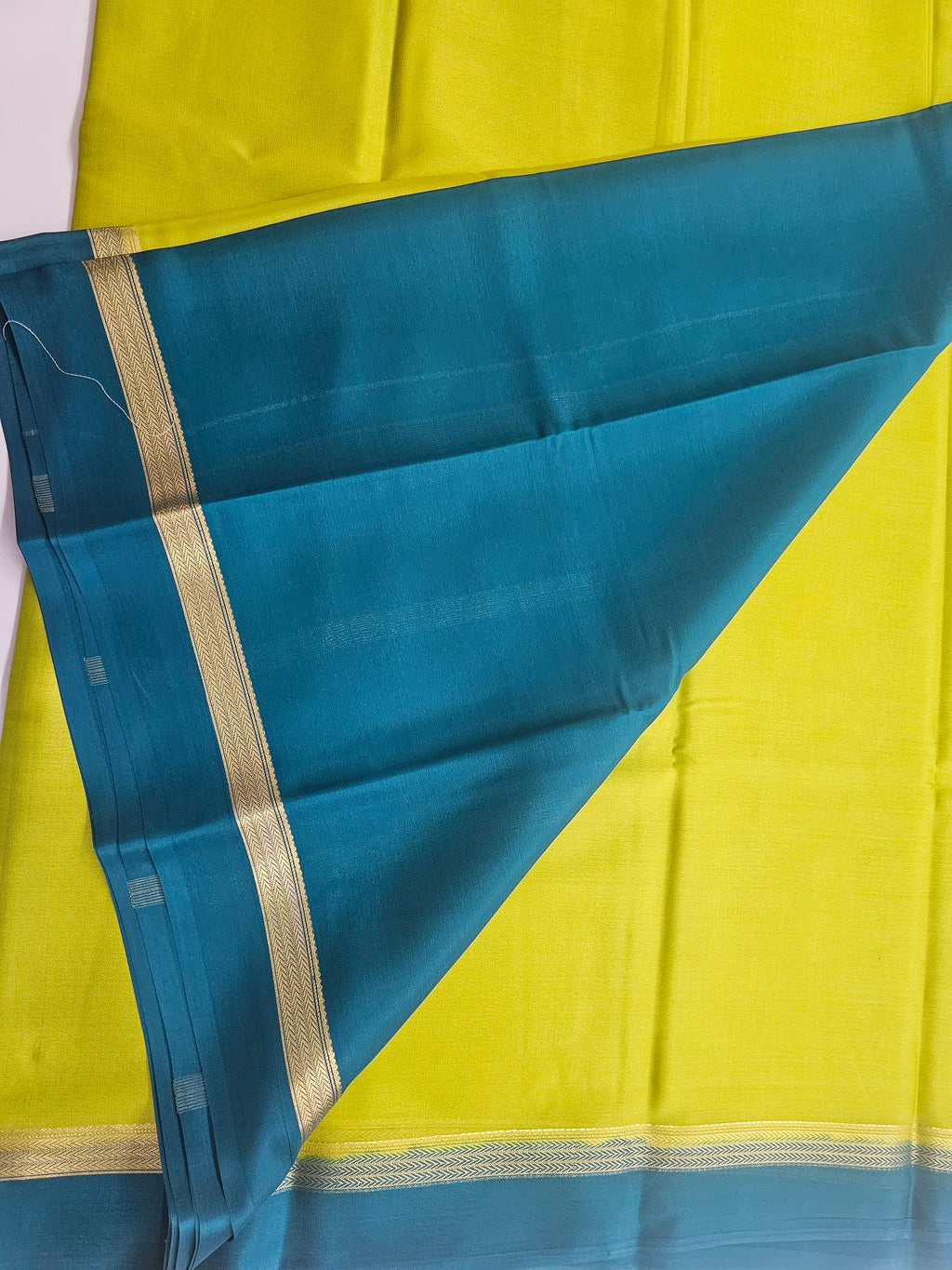 GREEN WITH BLUE - PURE MYSORE CREPE SILK