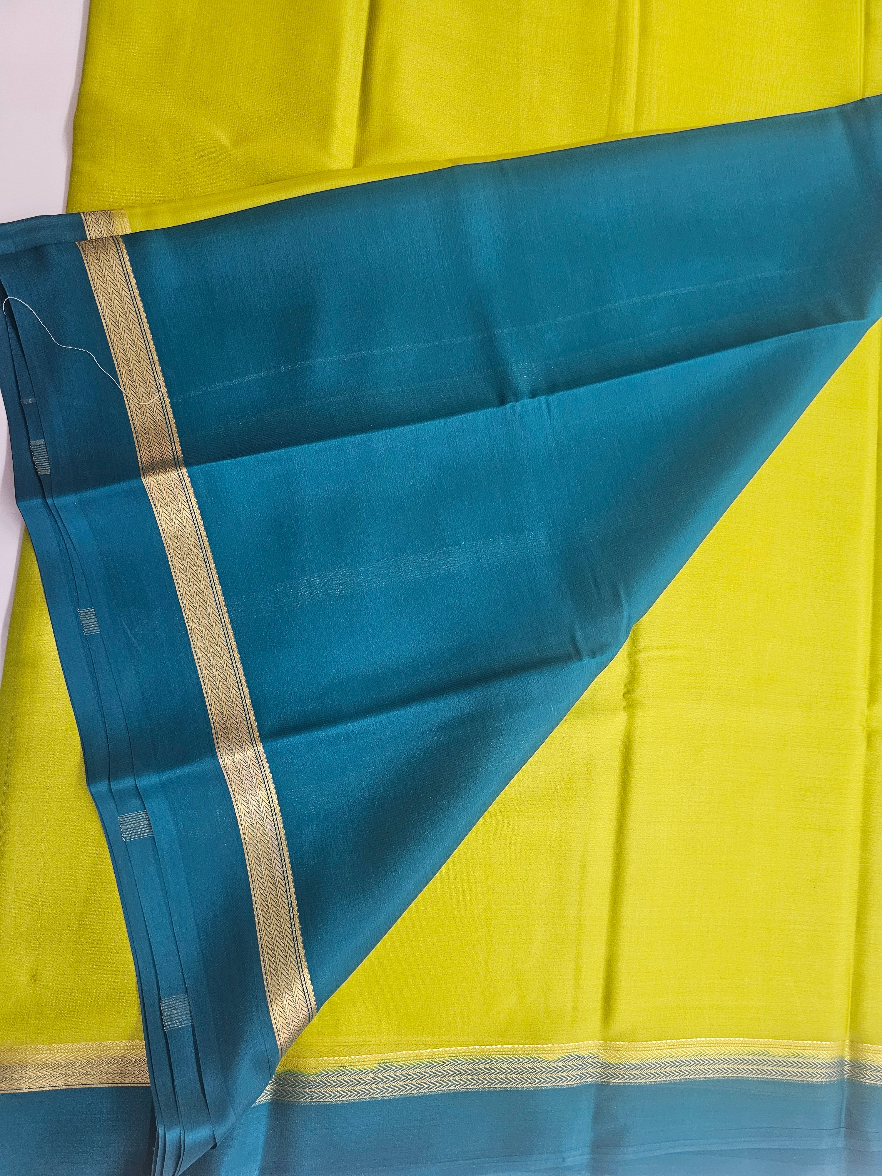 GREEN WITH BLUE - PURE MYSORE CREPE SILK
