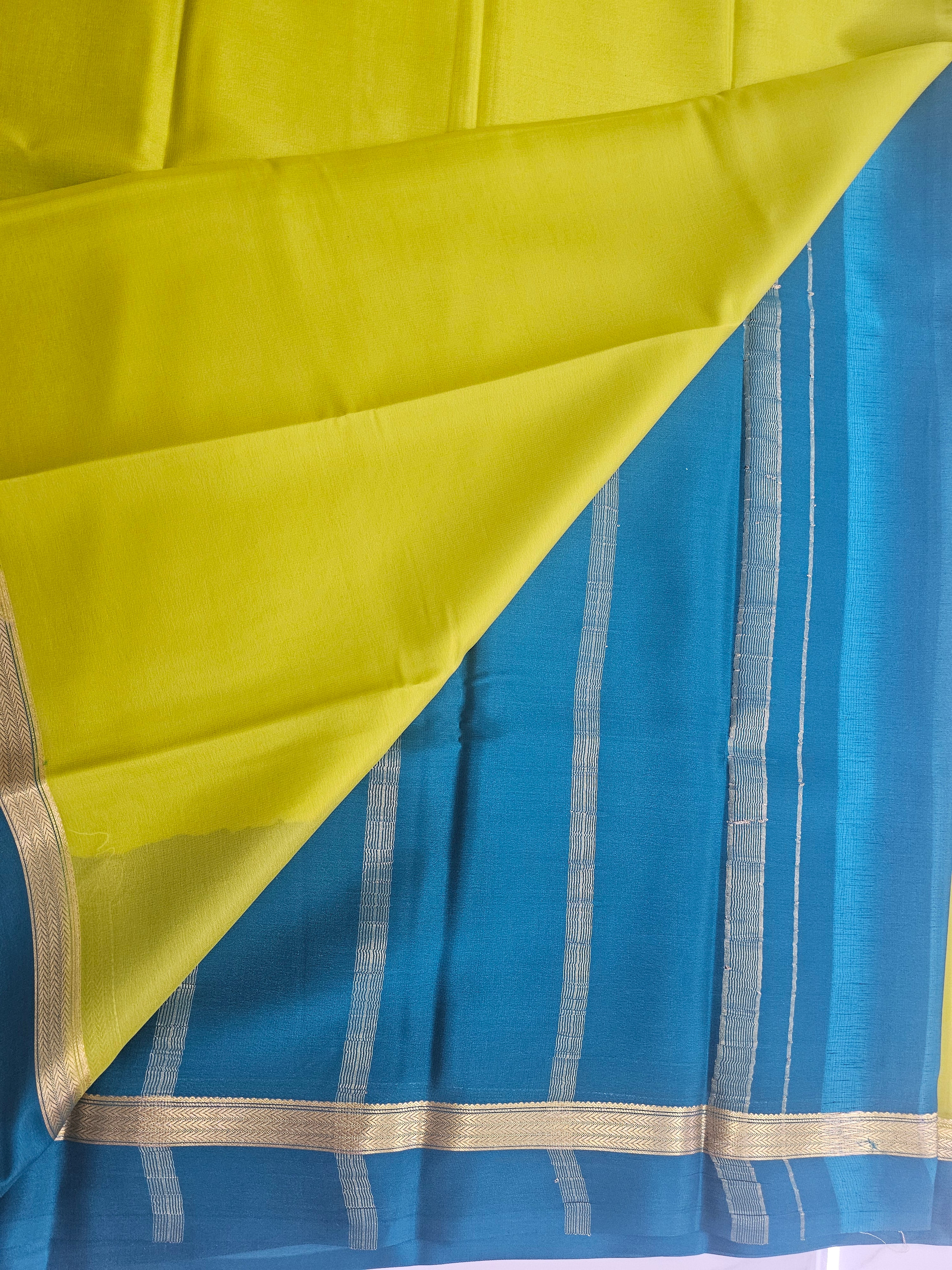 GREEN WITH BLUE - PURE MYSORE CREPE SILK