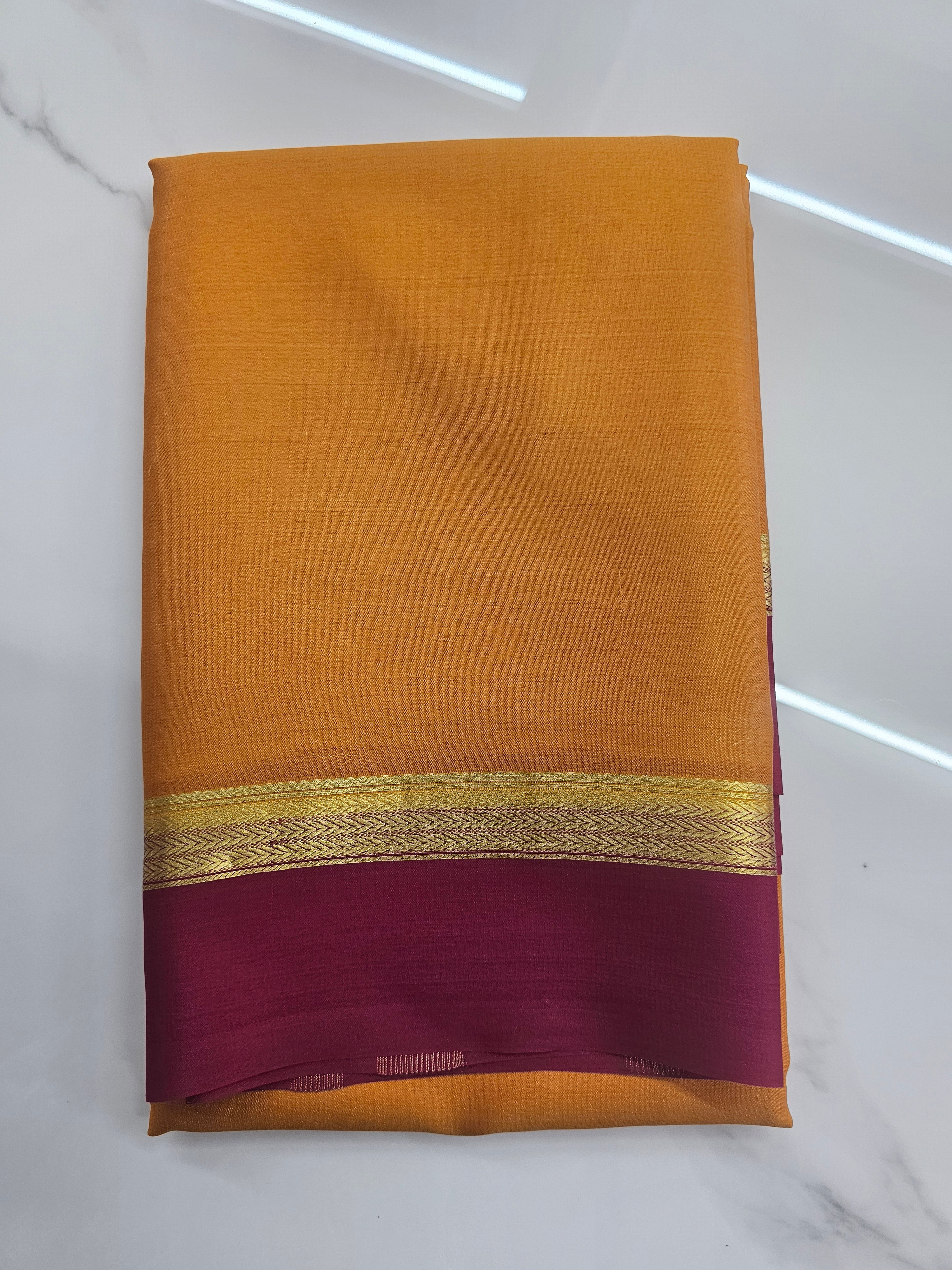 YELLOW WITH PINK  - PURE MYSORE CREPE SILK