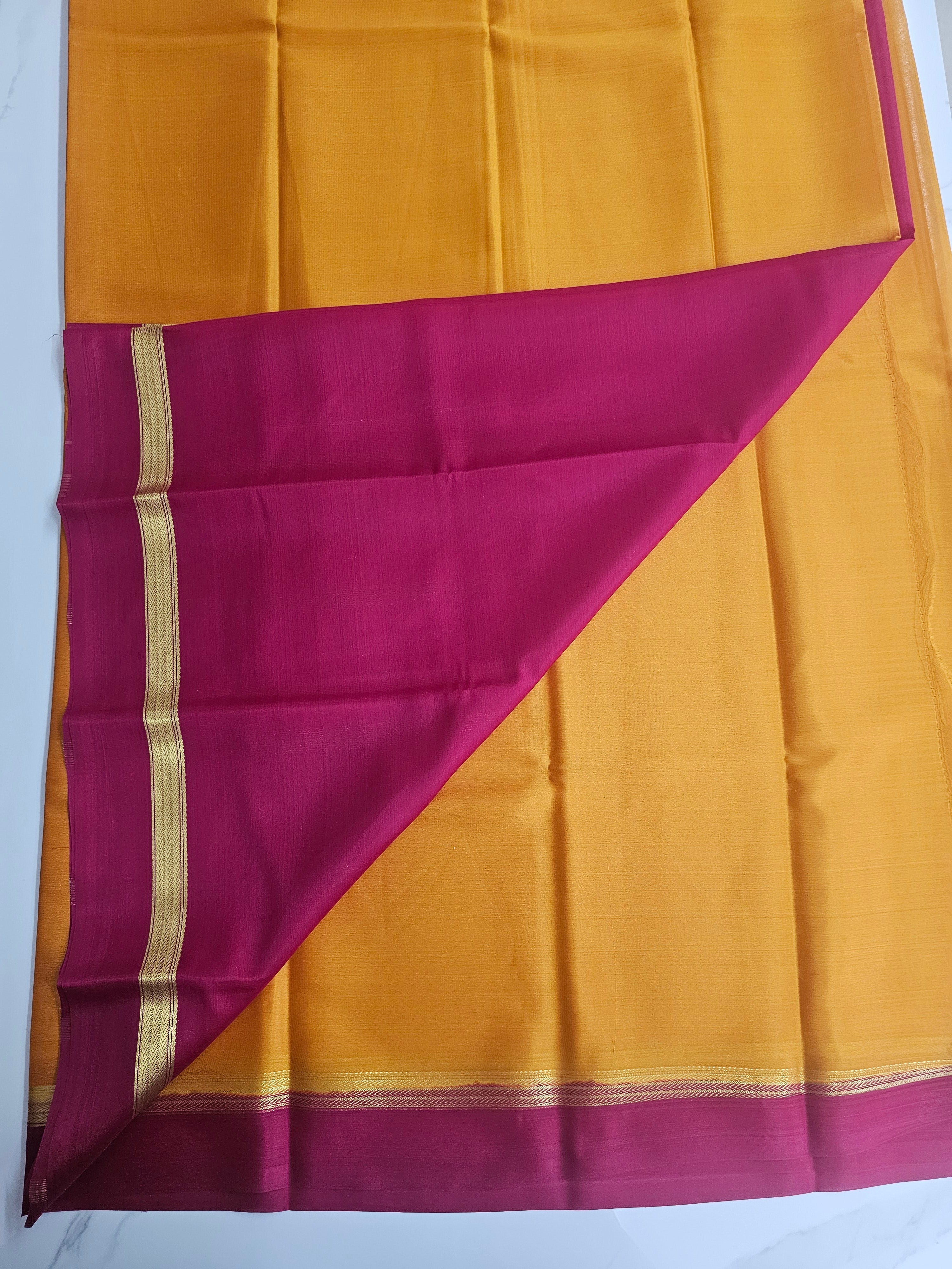 YELLOW WITH PINK  - PURE MYSORE CREPE SILK