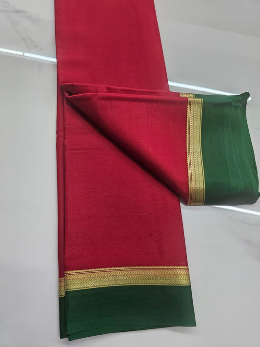 RED WITH GREEN - PURE MYSORE CREPE SILK
