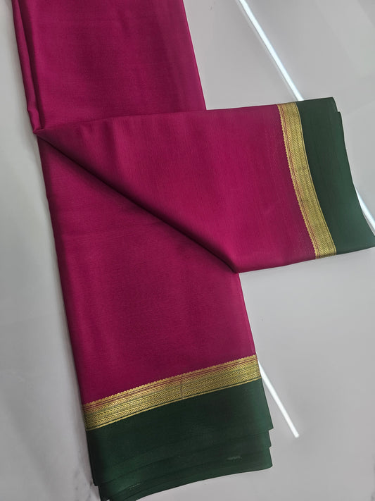 PINK WITH GREEN - PURE MYSORE CREPE SILK