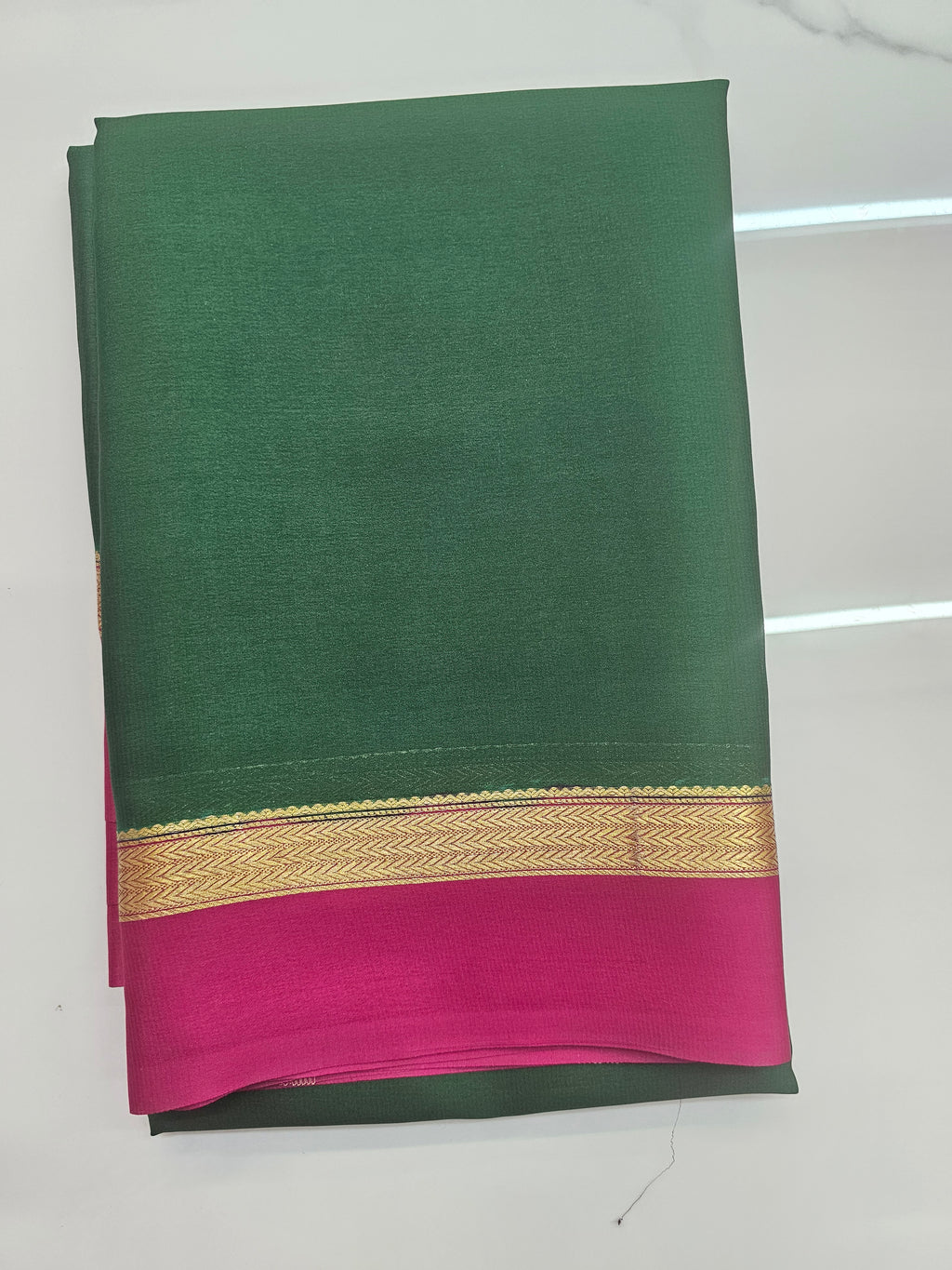 GREEN WITH PINK - PURE MYSORE CREPE SILK