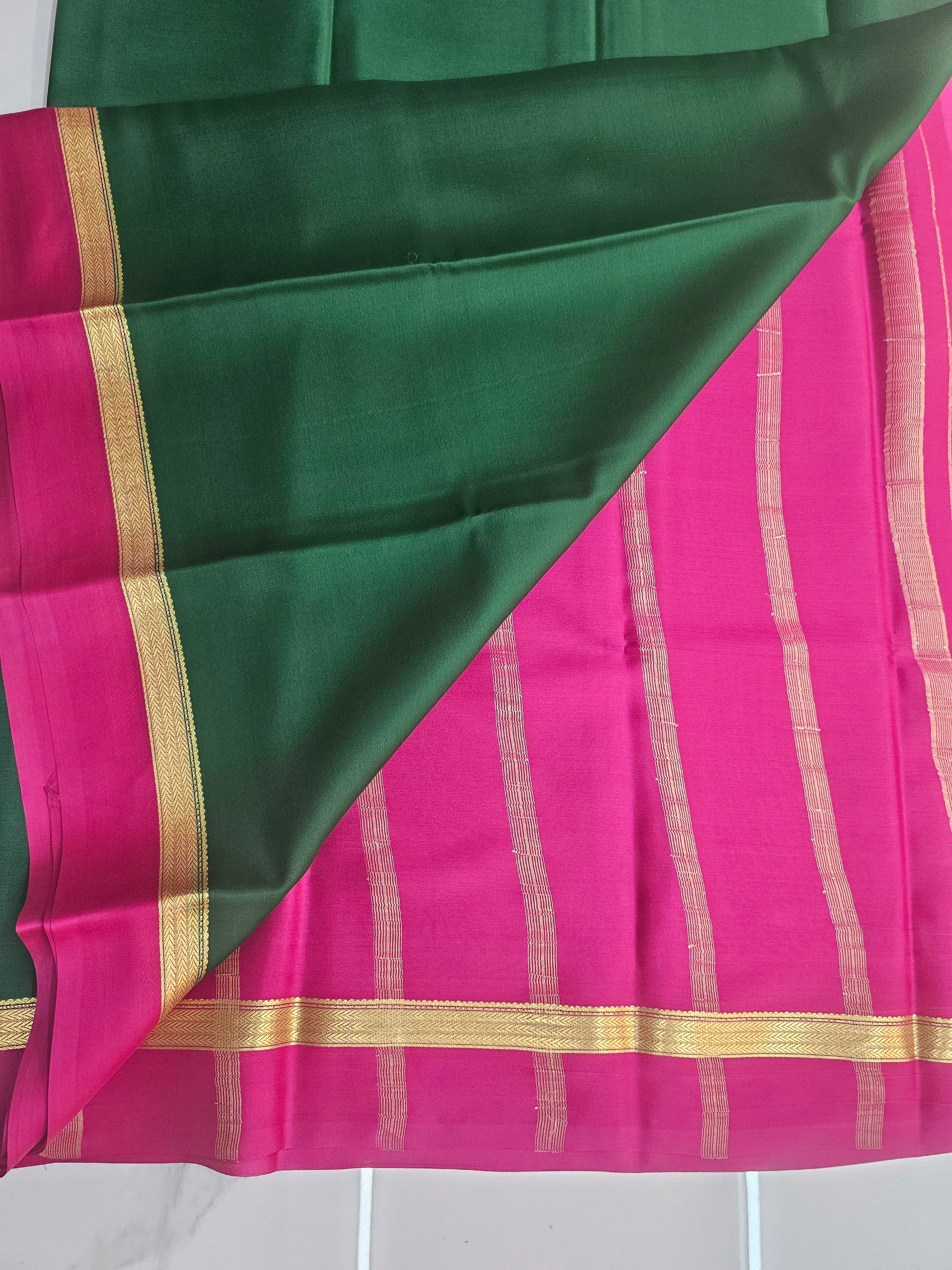 GREEN WITH PINK - PURE MYSORE CREPE SILK