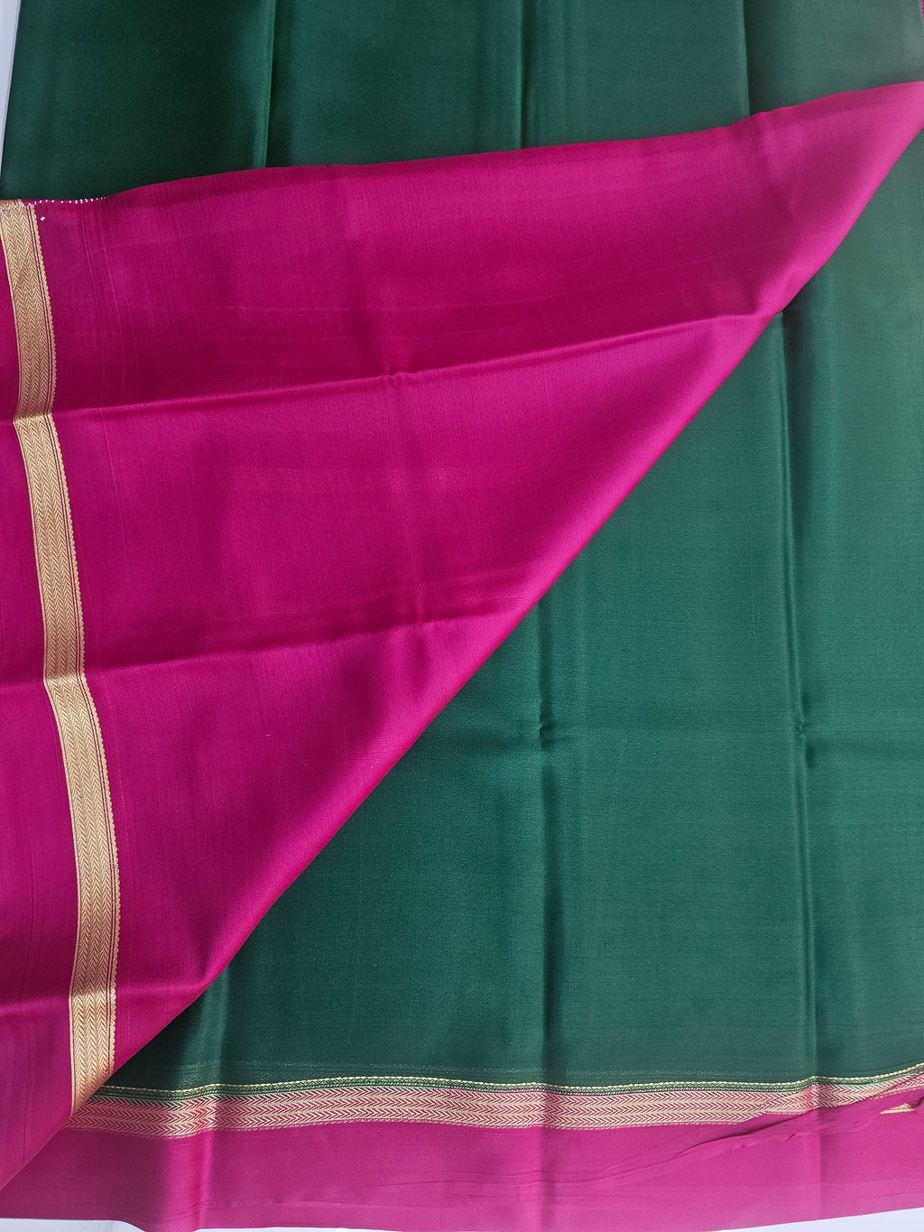 GREEN WITH PINK - PURE MYSORE CREPE SILK