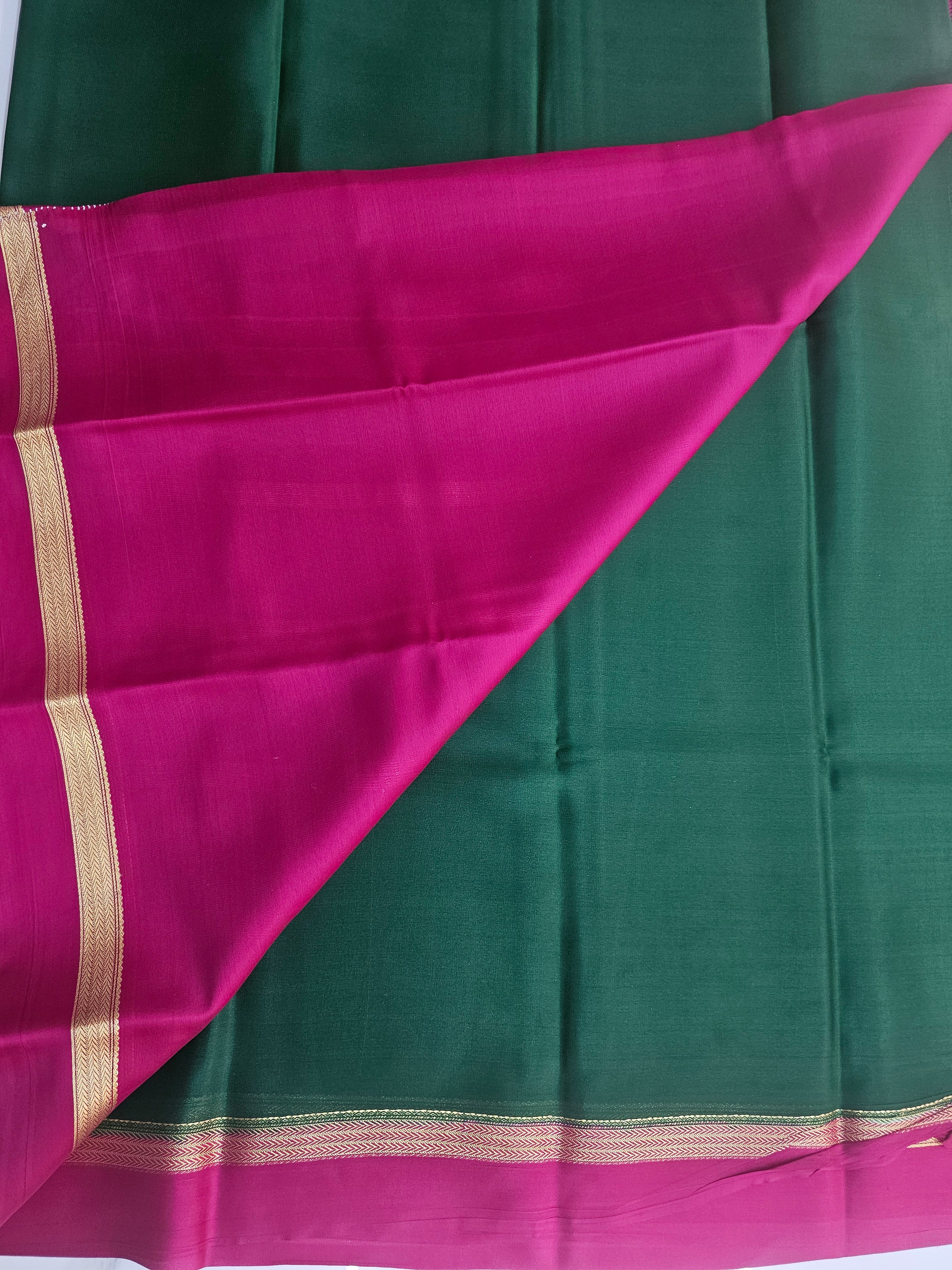 GREEN WITH PINK - PURE MYSORE CREPE SILK