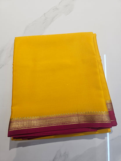 YELLOW WITH PINK  - PURE MYSORE CREPE SILK