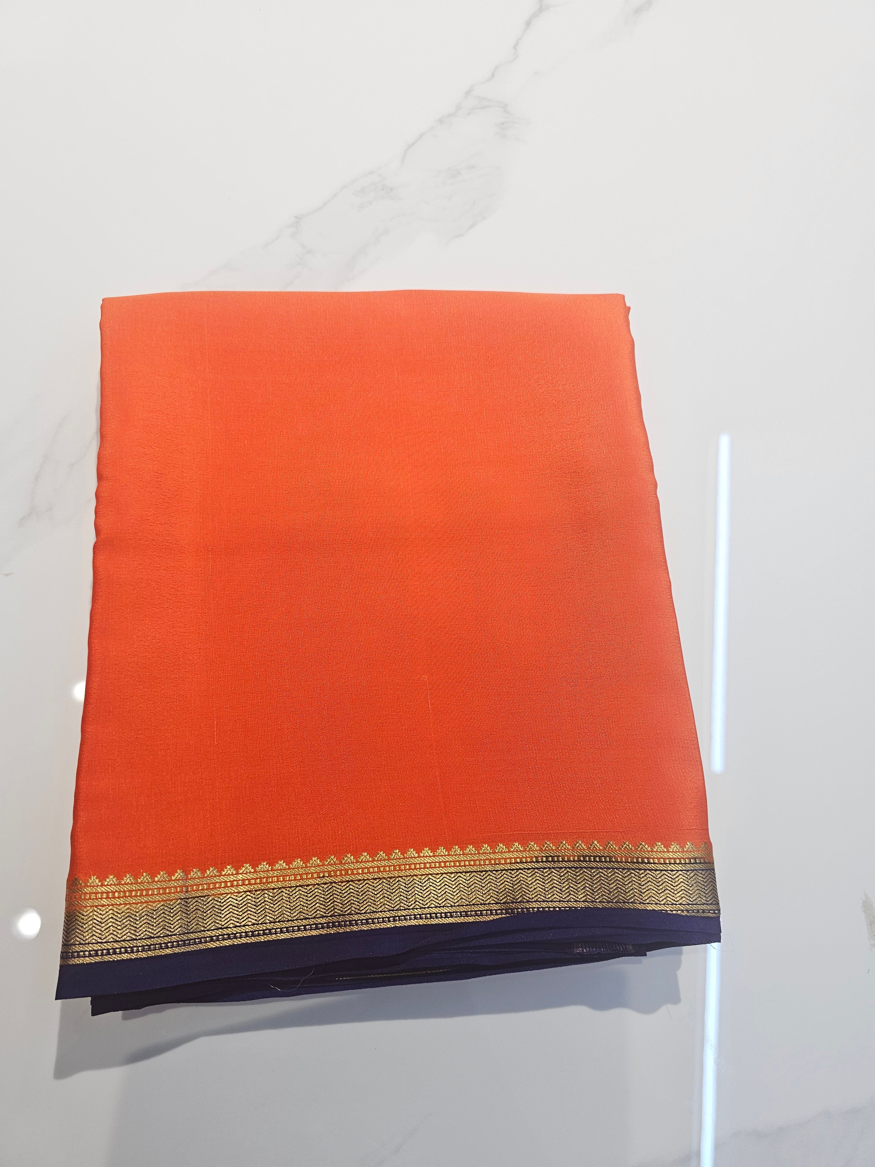 ORANGE WITH BLUE - PURE MYSORE CREPE SILK