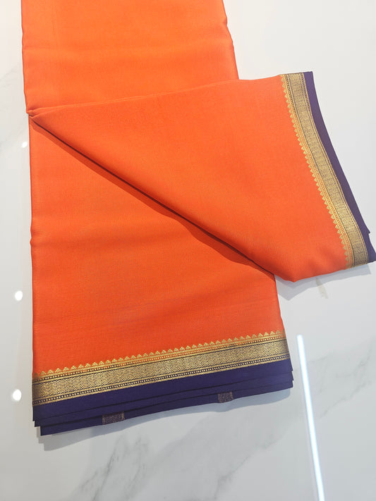 ORANGE WITH BLUE - PURE MYSORE CREPE SILK