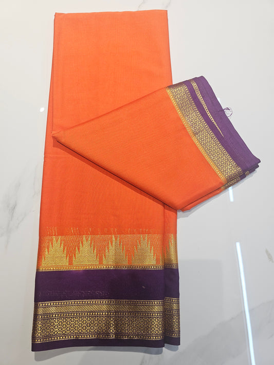 ORANGE WITH PURPLE - SEMI MYSORE CREPE SILK