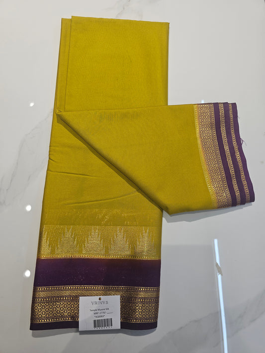 YELLOW WITH PURPLE - SEMI MYSORE CREPE SILK