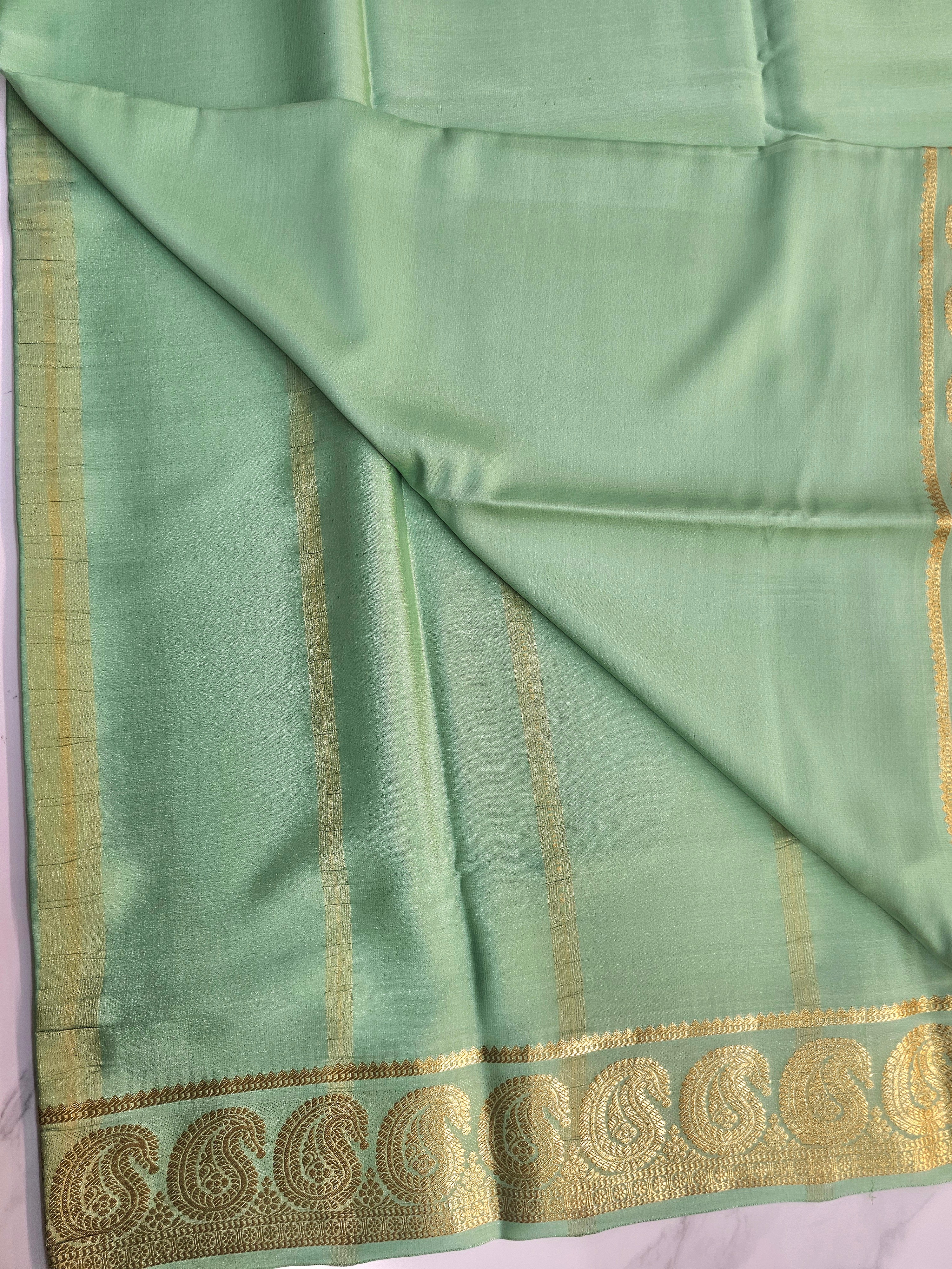 LIGHT GREEN  - PURE MYSORE CREPE SILK