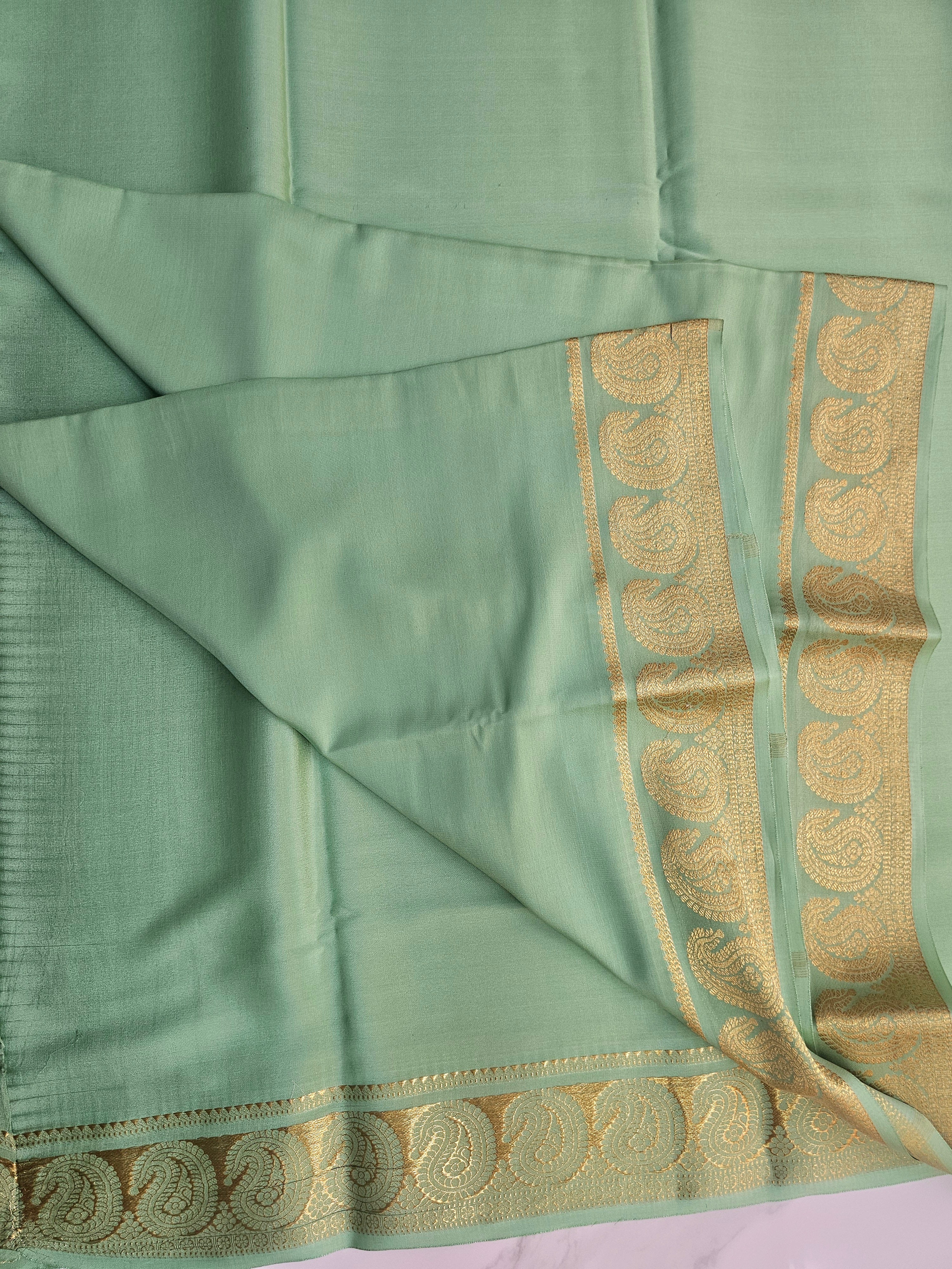 LIGHT GREEN  - PURE MYSORE CREPE SILK