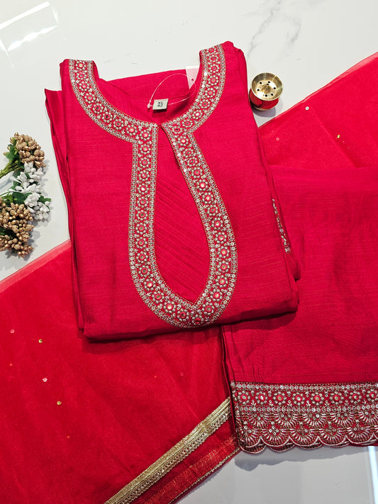 RED- PARTY/FESTIVE WEAR SALWAR SUIT