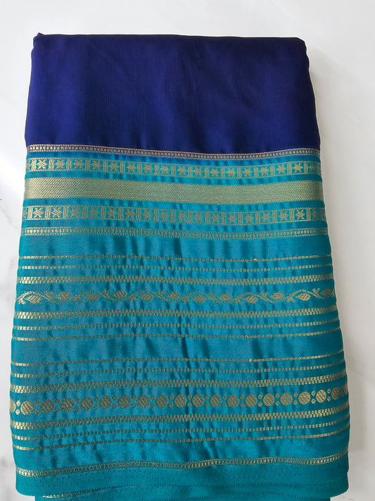 NAVY BLUE AND SKY BLUE - SEMI MYSORE CREPE