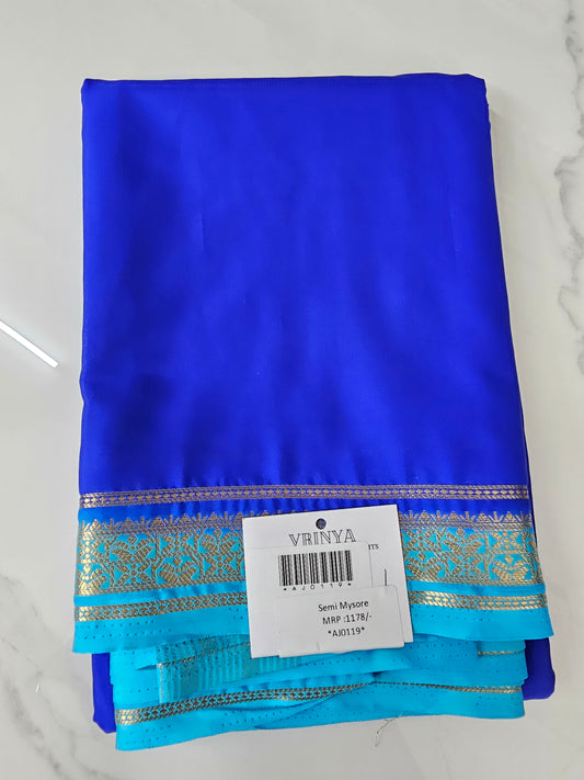 ROYAL BLUE WITH SKY BLUE- SEMI MYSORE CREPE