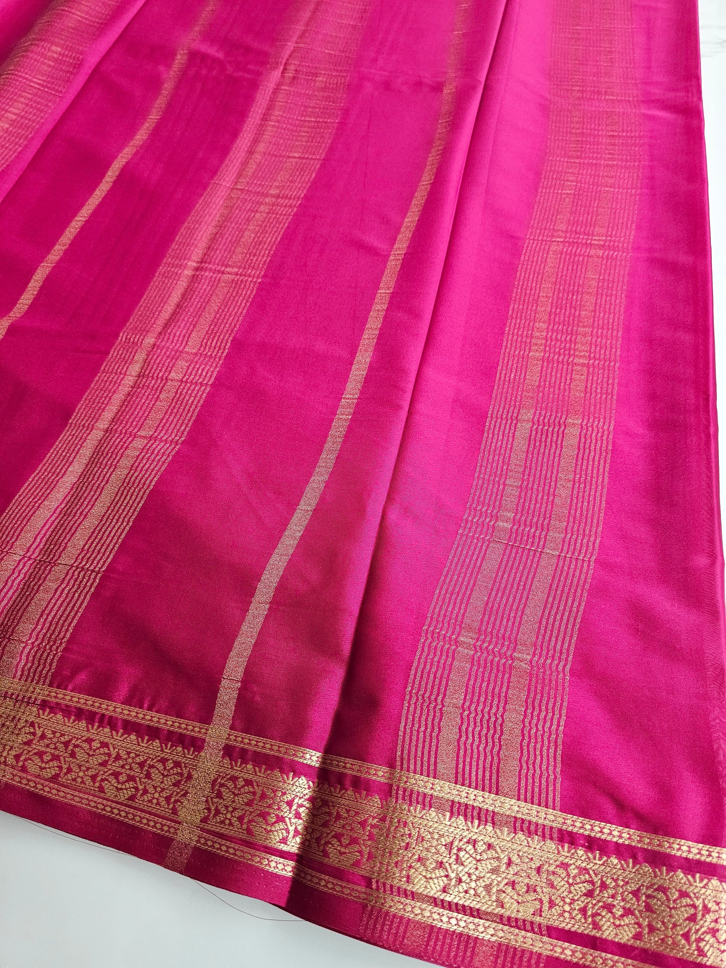 NAVY BLUE WITH PINK - SEMI MYSORE CREPE