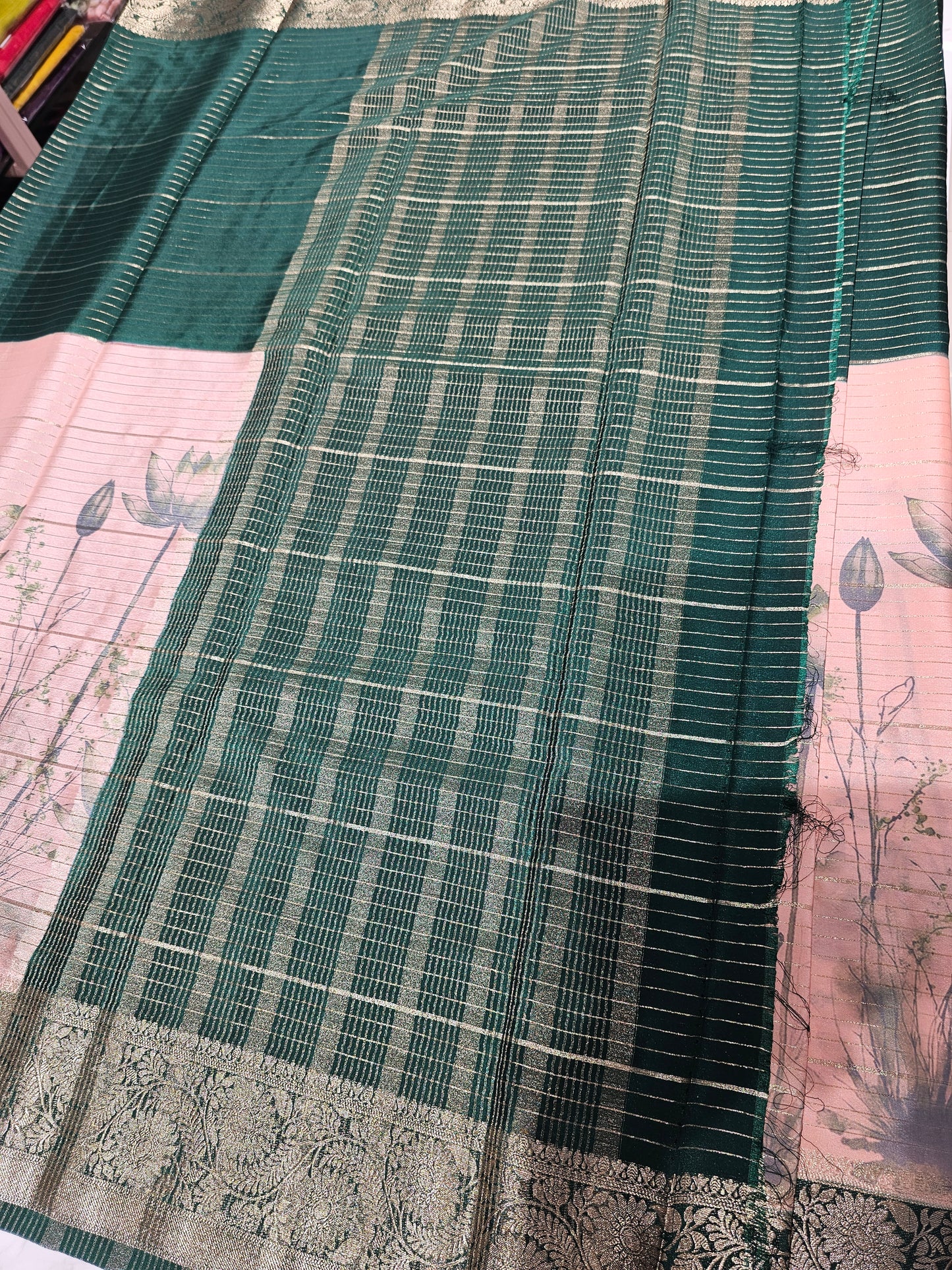 GREEN WITH PINK HALF AND HALF -PREMIUM CREPE