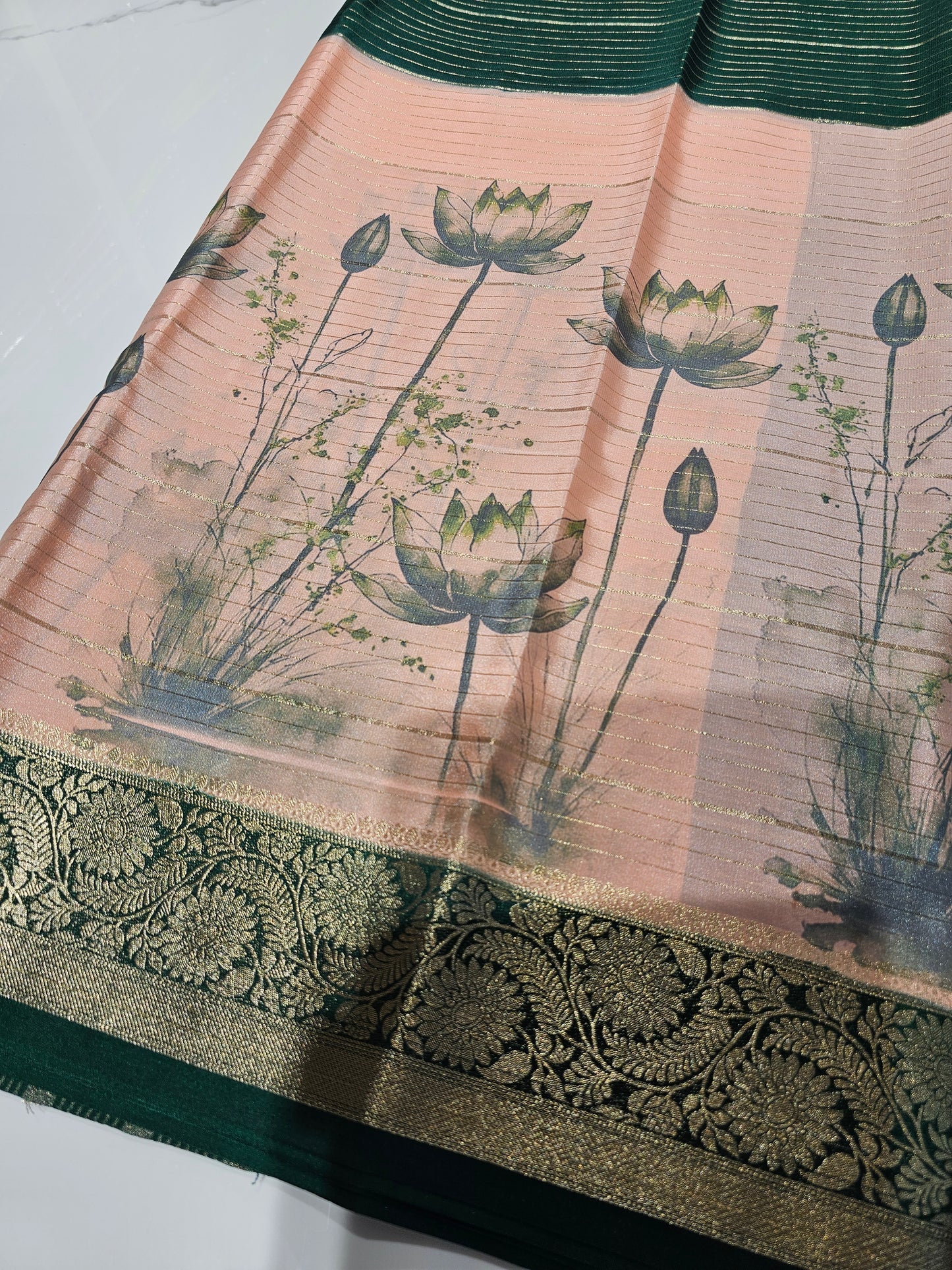 GREEN WITH PINK HALF AND HALF -PREMIUM CREPE