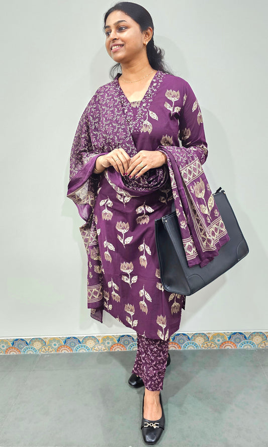 GRAPE - PURE COTTON KURTA SET