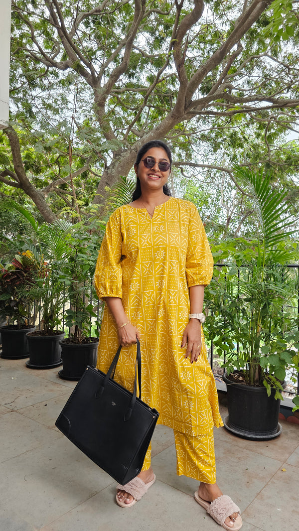 YELLOW- PURE COTTON CO-ORD SET