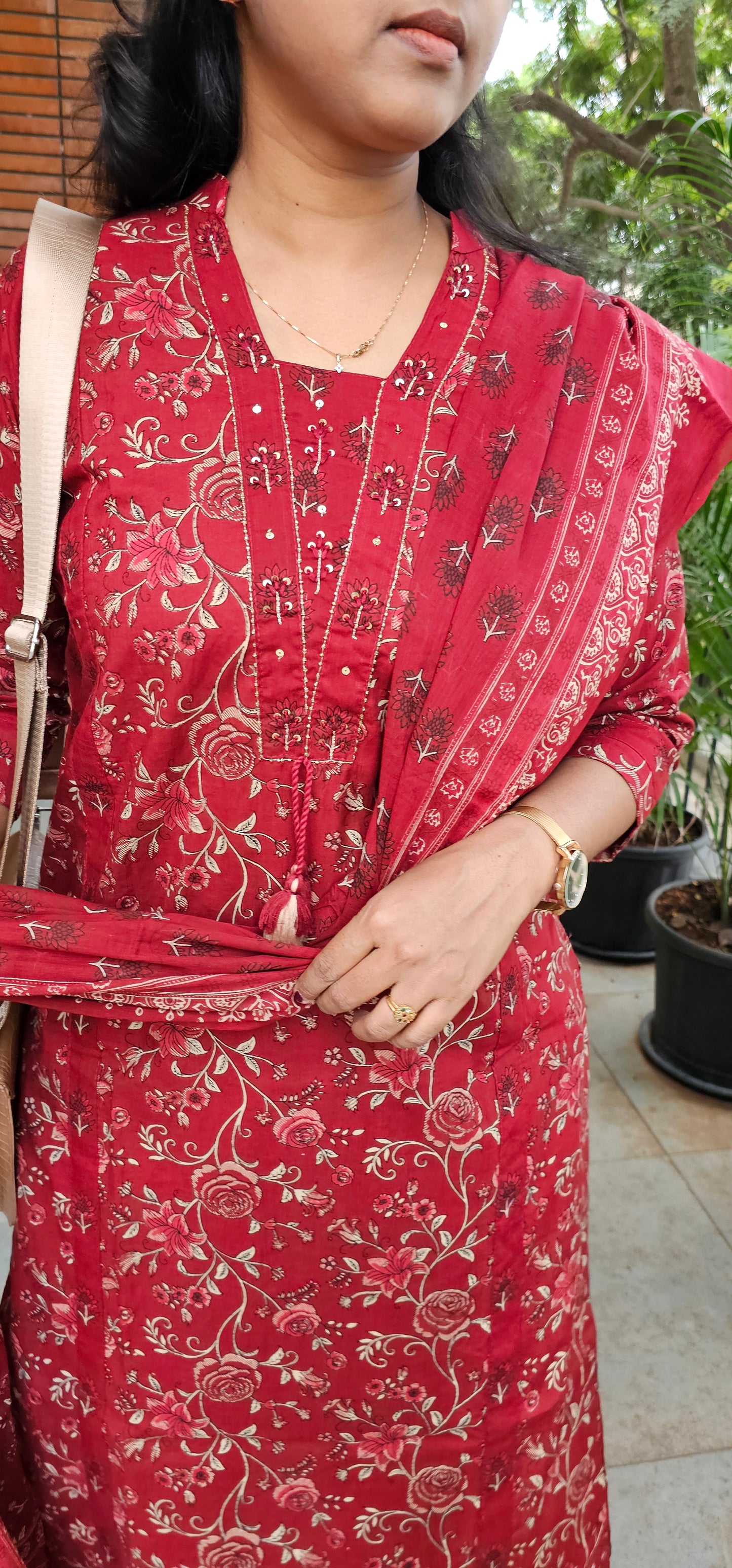 RED - PURE COTTON KURTA SET